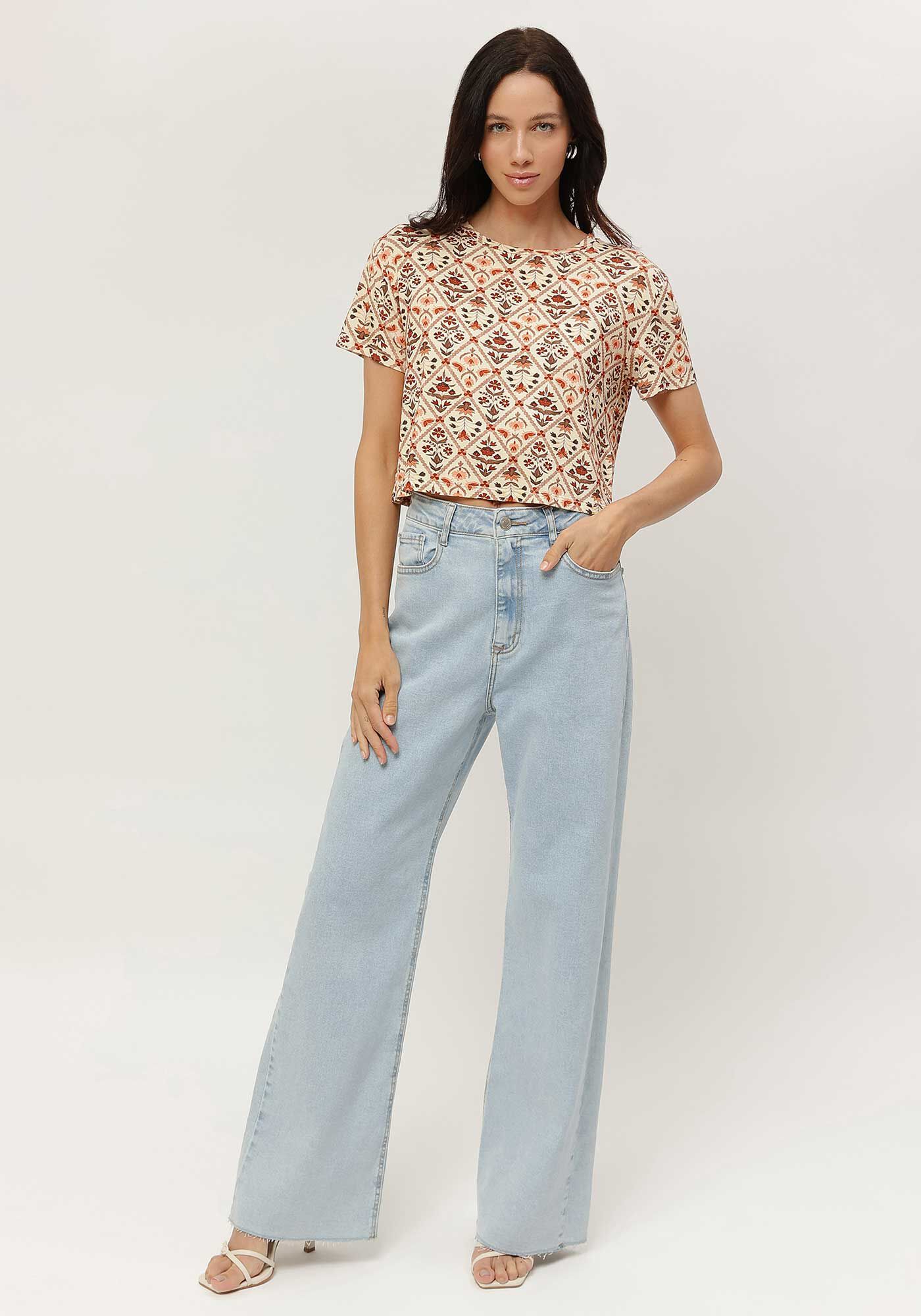 Blusa Estampada em Malha Viscose Cropped, , large.