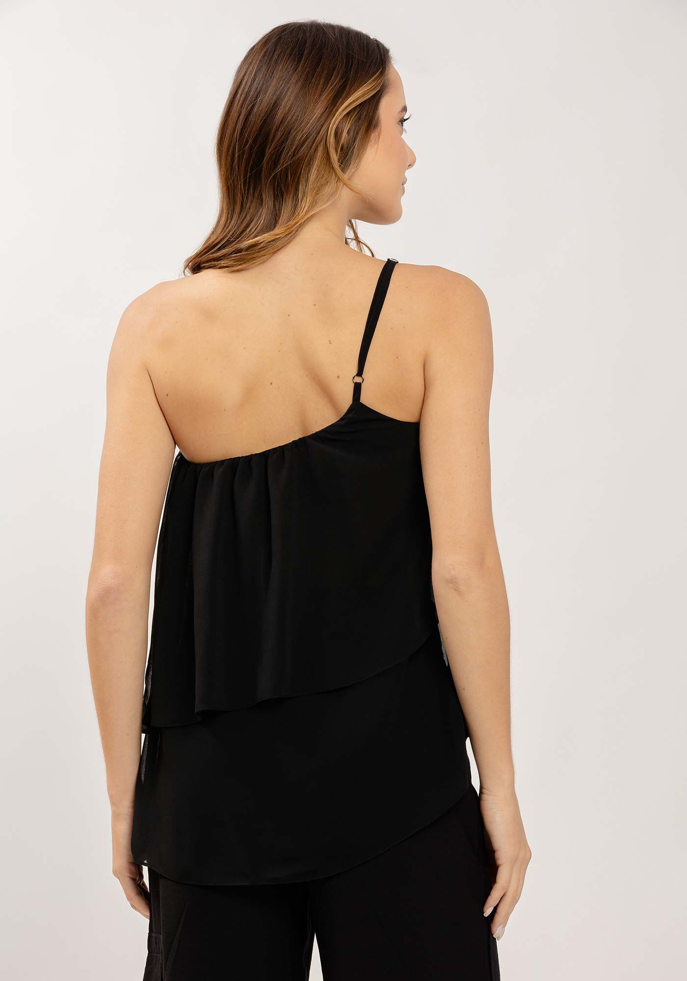 Blusa Ombro S&oacute; em Chiffon com Babado, , large.