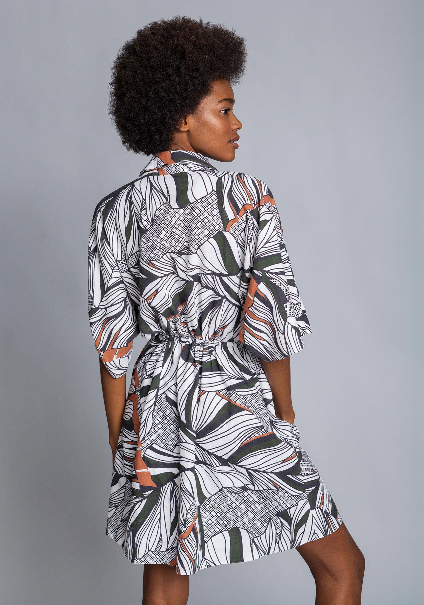 Vestido Bot&otilde;es Linho Estampa, , large.