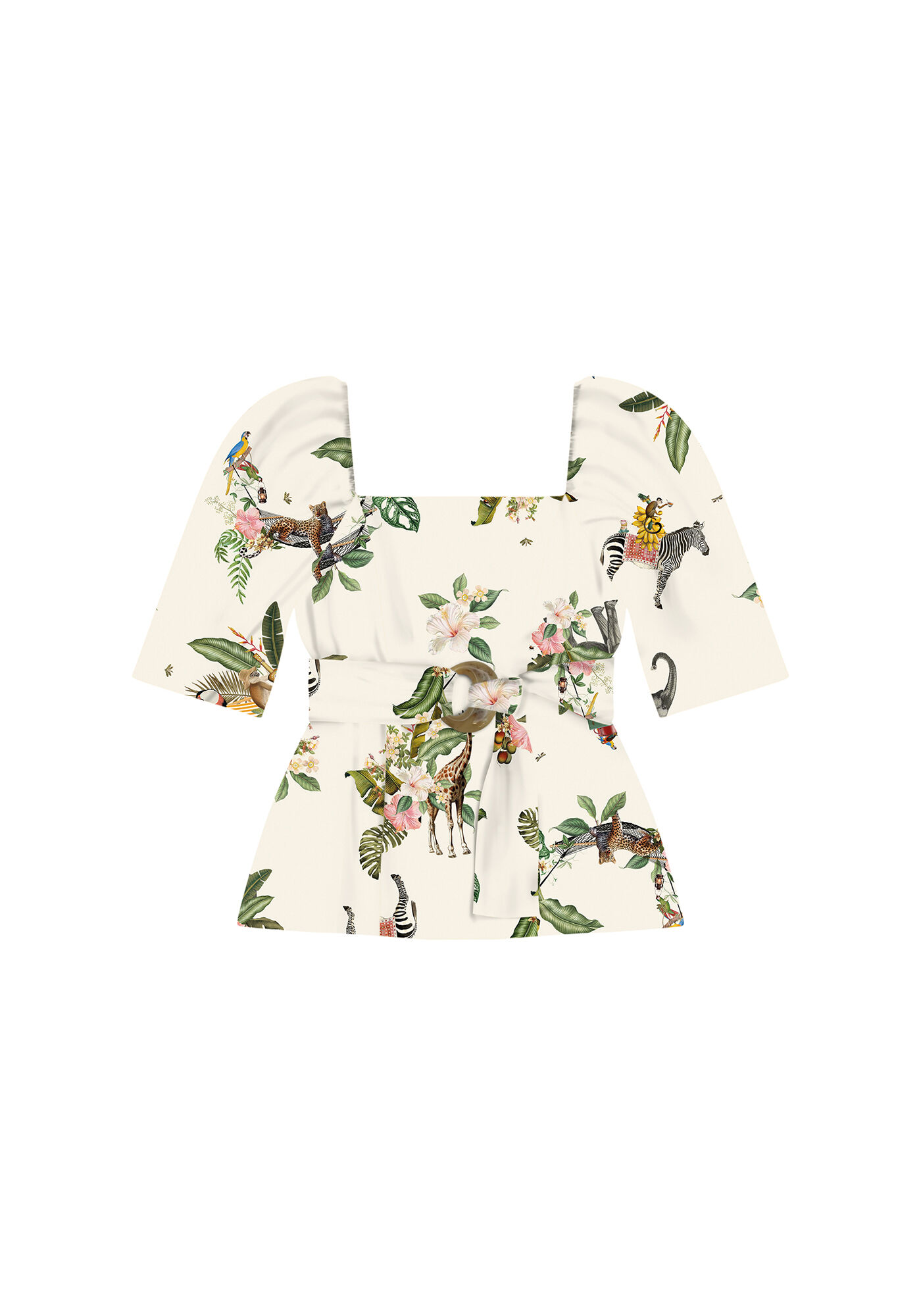Blusa El&aacute;stico Manga Cinto Estampa, , large.