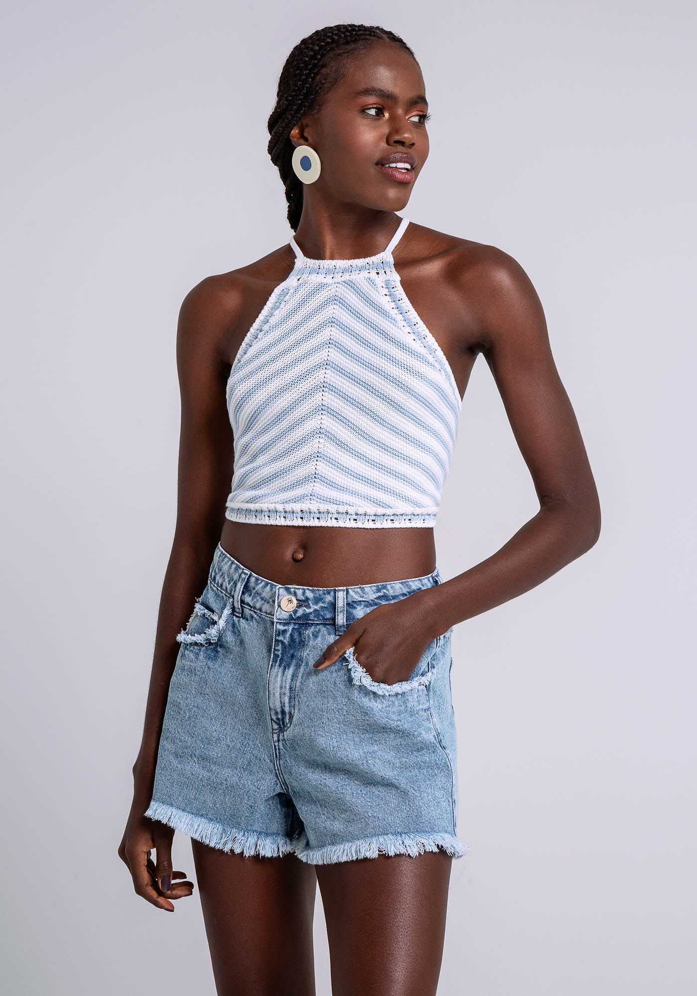 Blusa Cropped com Al&ccedil;as em Tric&ocirc;, AZUL ALMA, large.