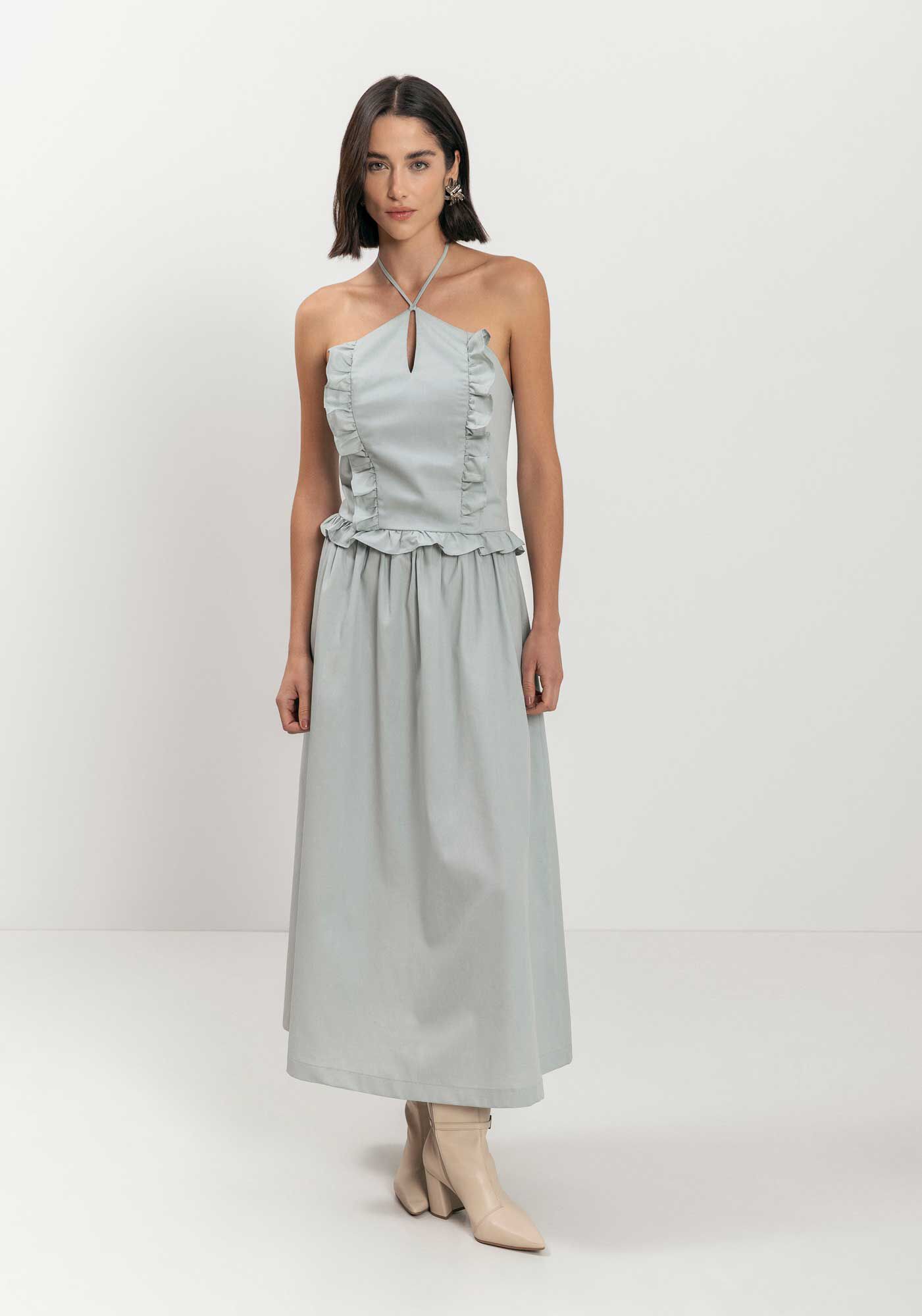 Blusa Curta Frente &Uacute;nica Com Babados E Recorte, , large.