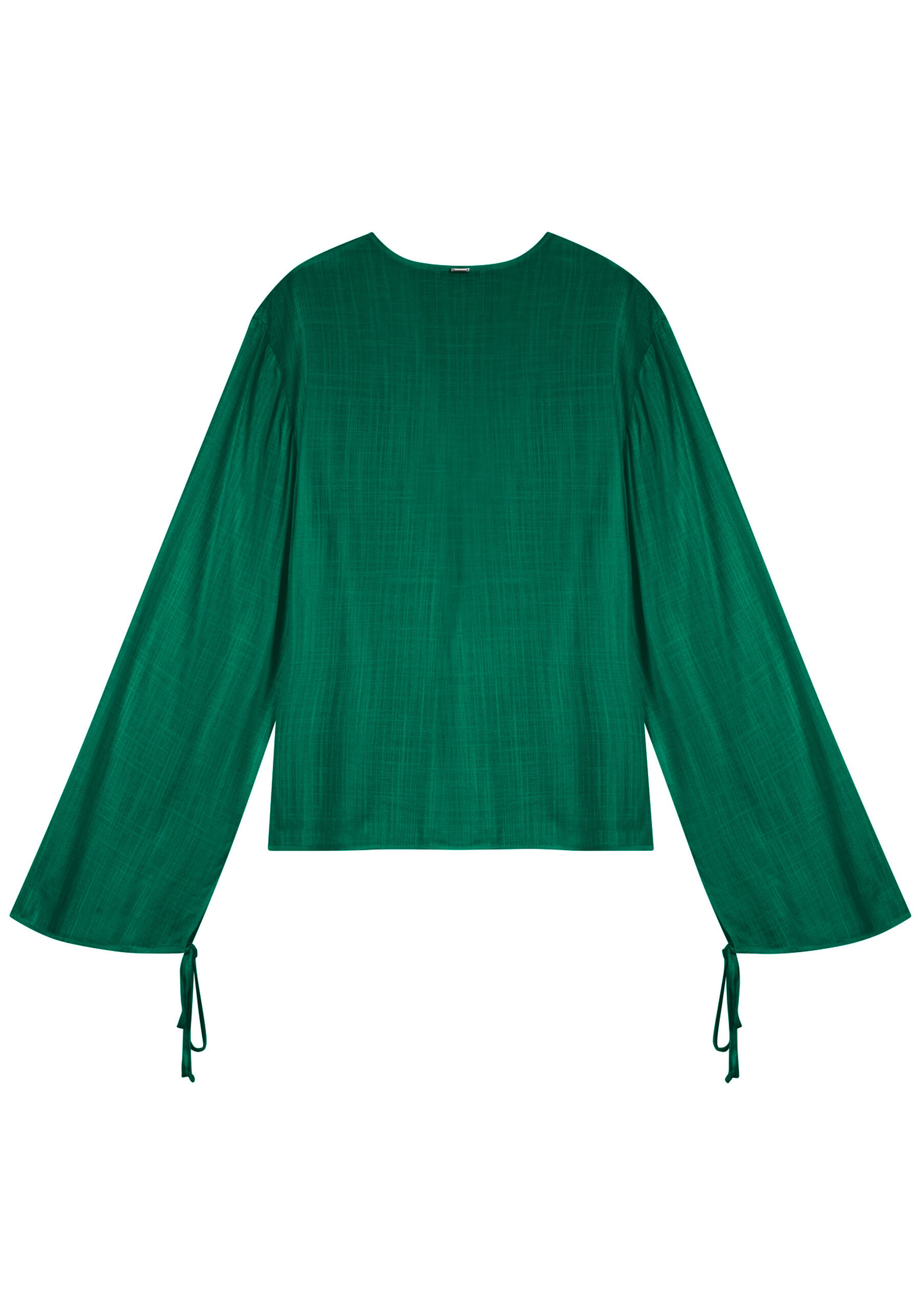 Blusa De Mangas Longas Em Viscose Com Amarrações Frontais, . Blusa De Mangas Longas Em Viscose Com Amarrações Frontais, , large.