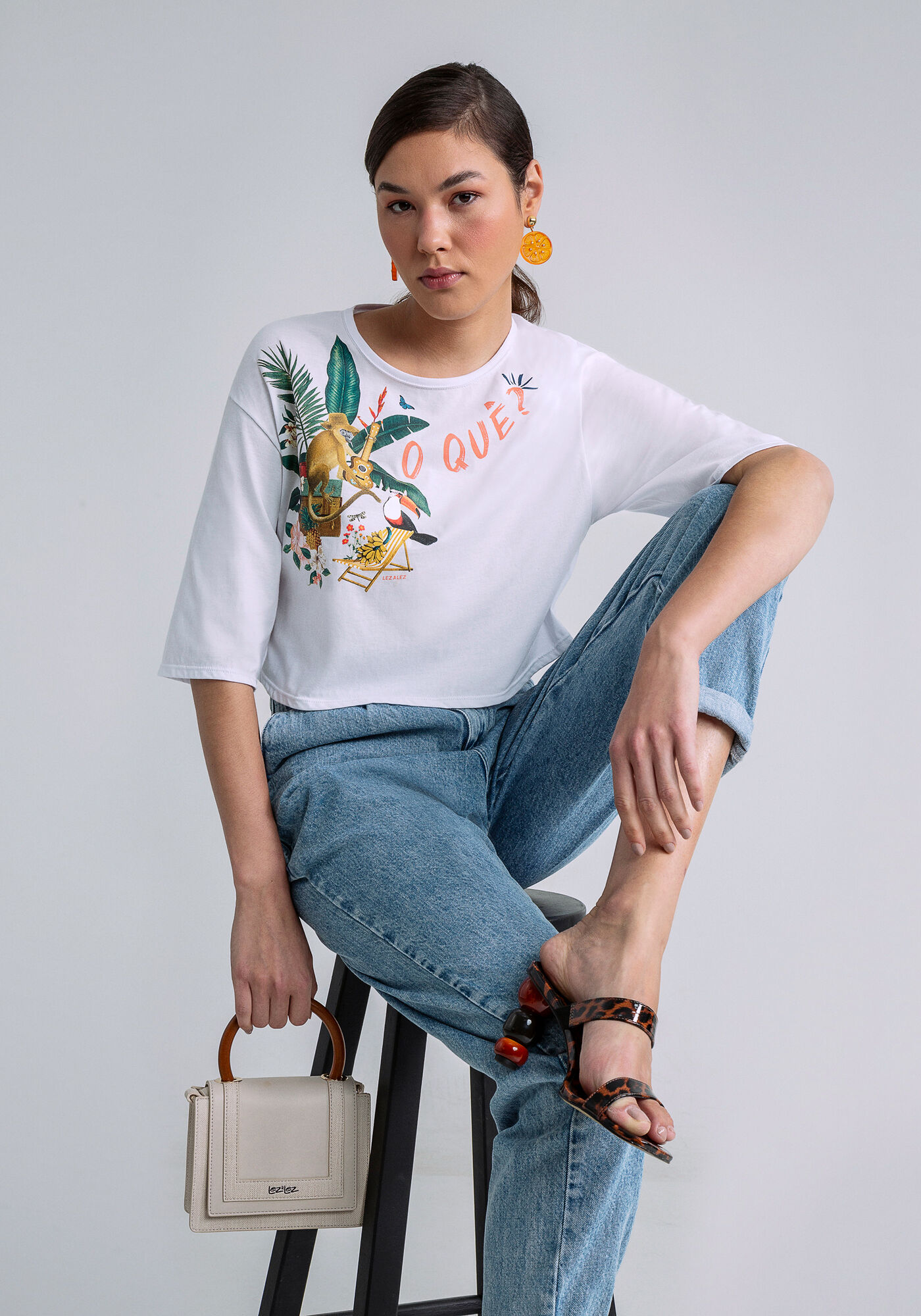 Blusa Cropped Ampla Estampa Ukulele, , large.