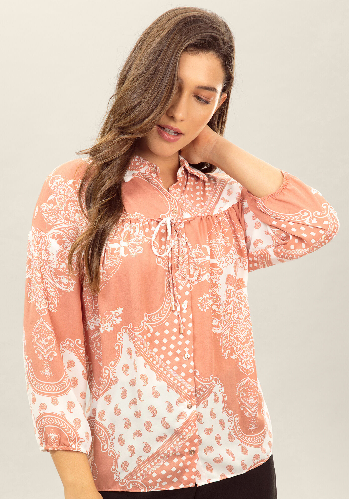 Camisa Manga 3/4 Estampada Tecido, , large.