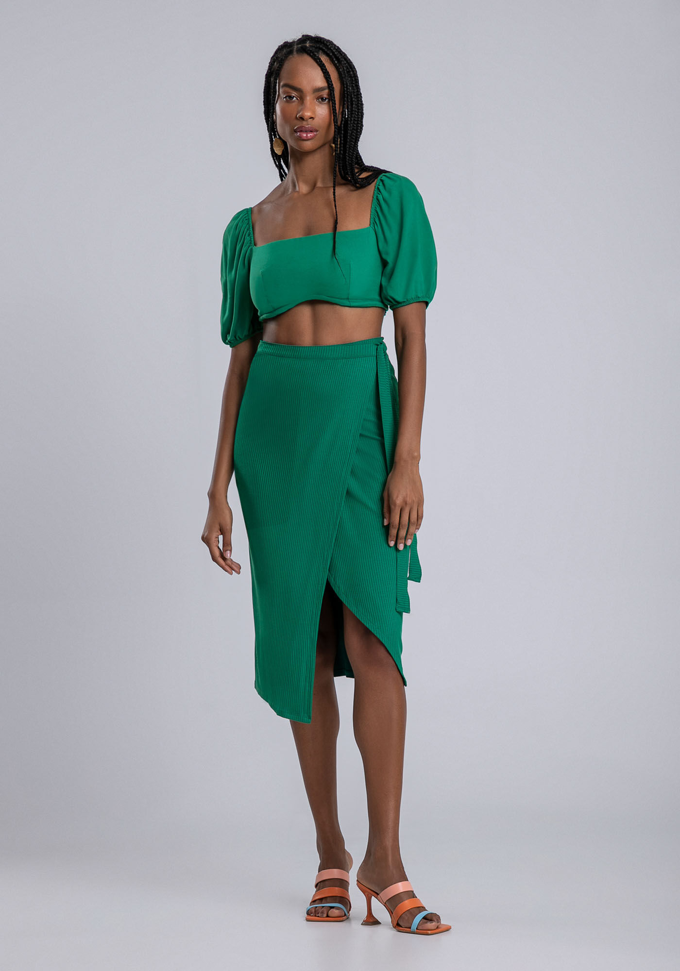 Saia Midi Canelada Transpassada Cores, , large.