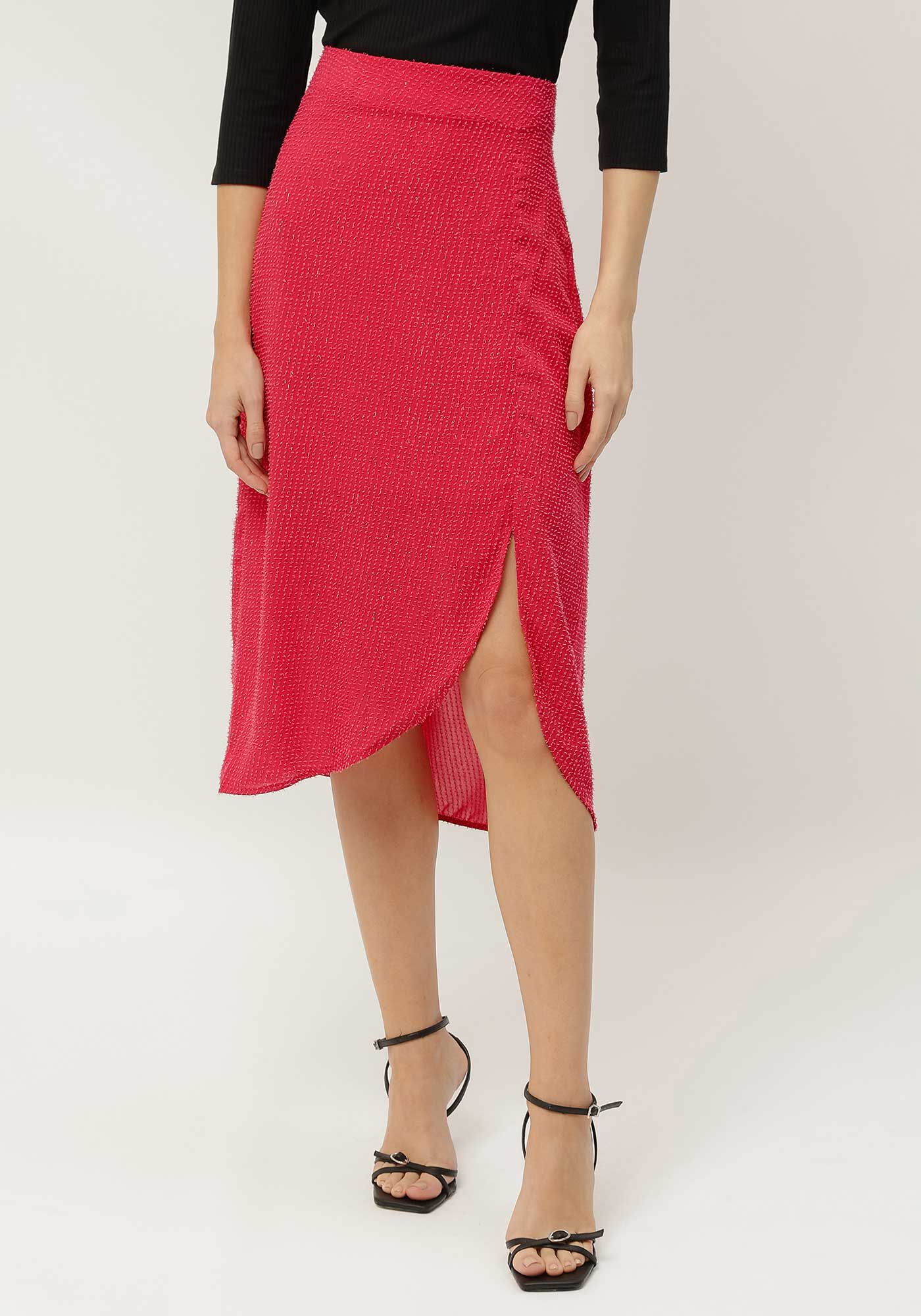 Saia Midi Texturizada com Fenda e Brilho, , large.