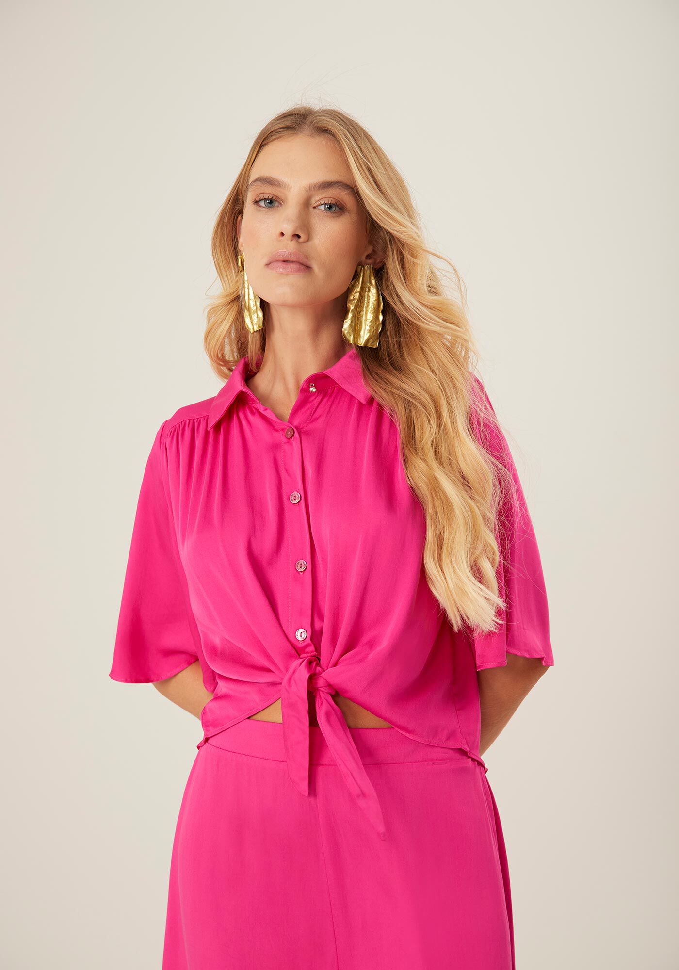 Camisa Manga Curta com Amarra&ccedil;&atilde;o, , large.