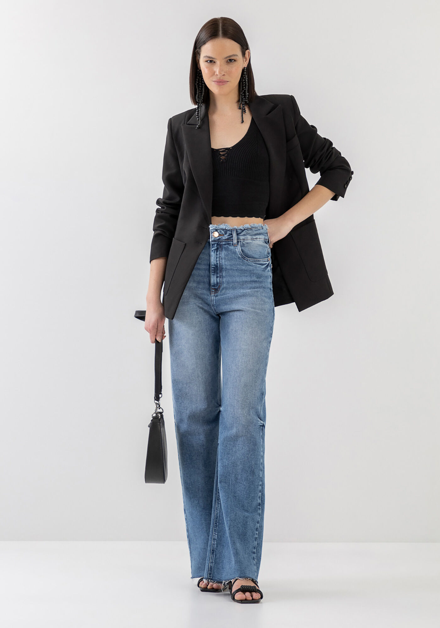 Cal&ccedil;a Jeans Wide Leg com Elastano, , large.