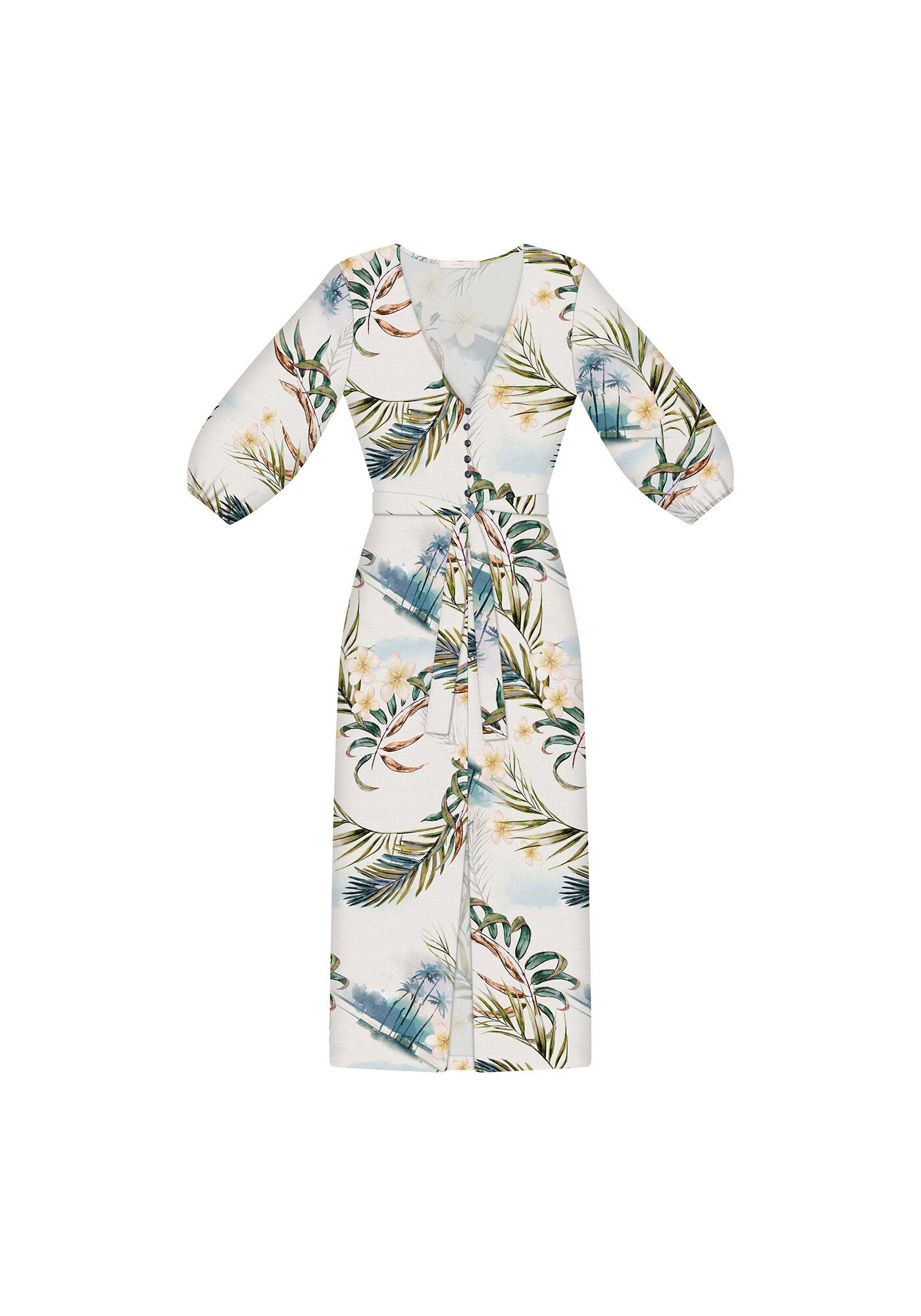 Vestido M&iacute;di Manga 3/4 Linho, , large.