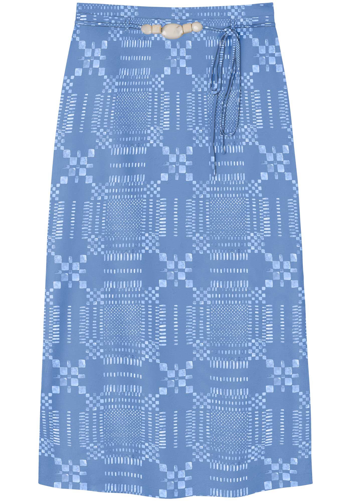 Saia Estampada De Cintura Alta Ch&aacute; Com Cinto De Pedras, CHECK AZUL, large.