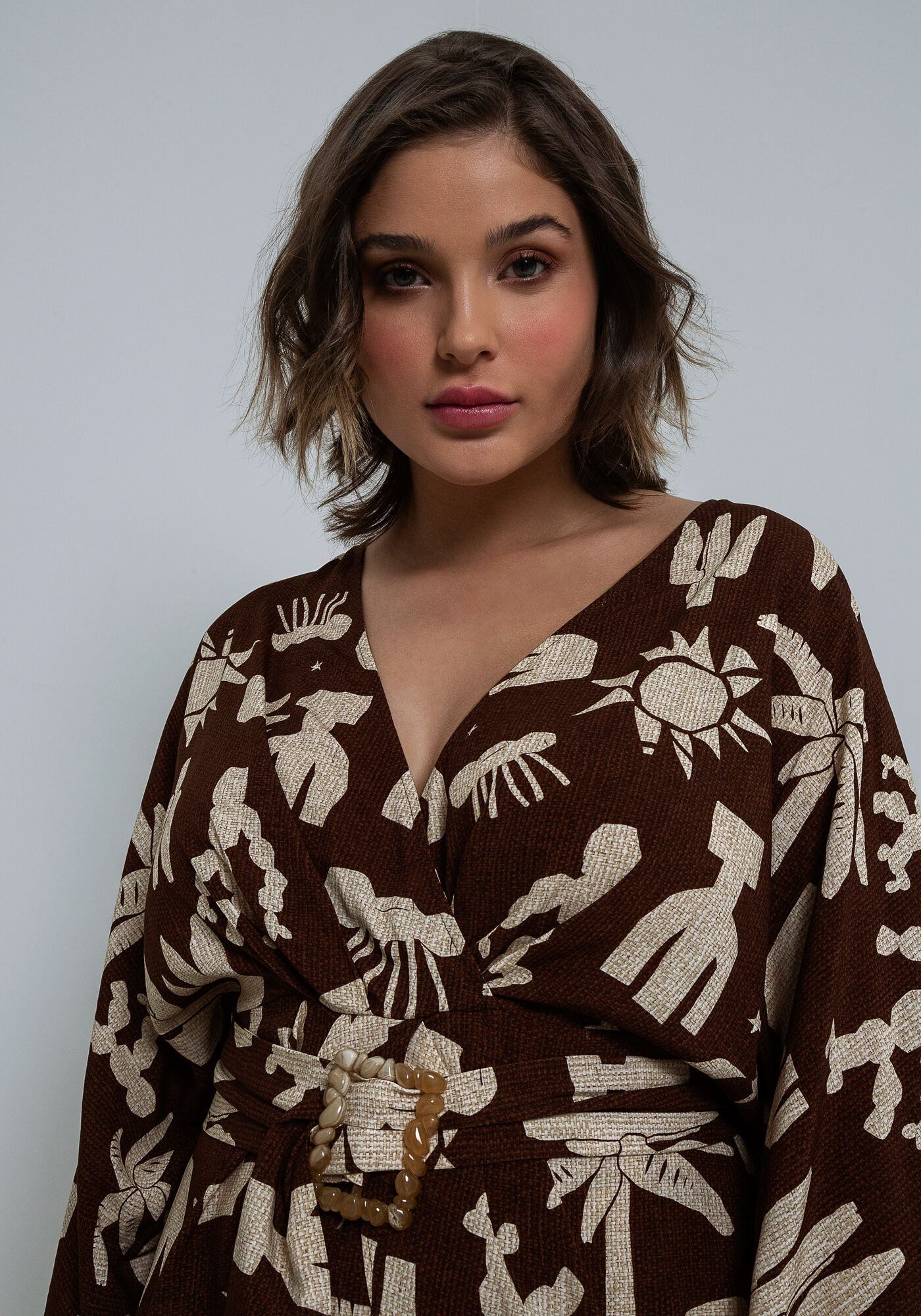 Vestido Manga 3/4 em Viscose com Cinto, CATIMBAU, large.