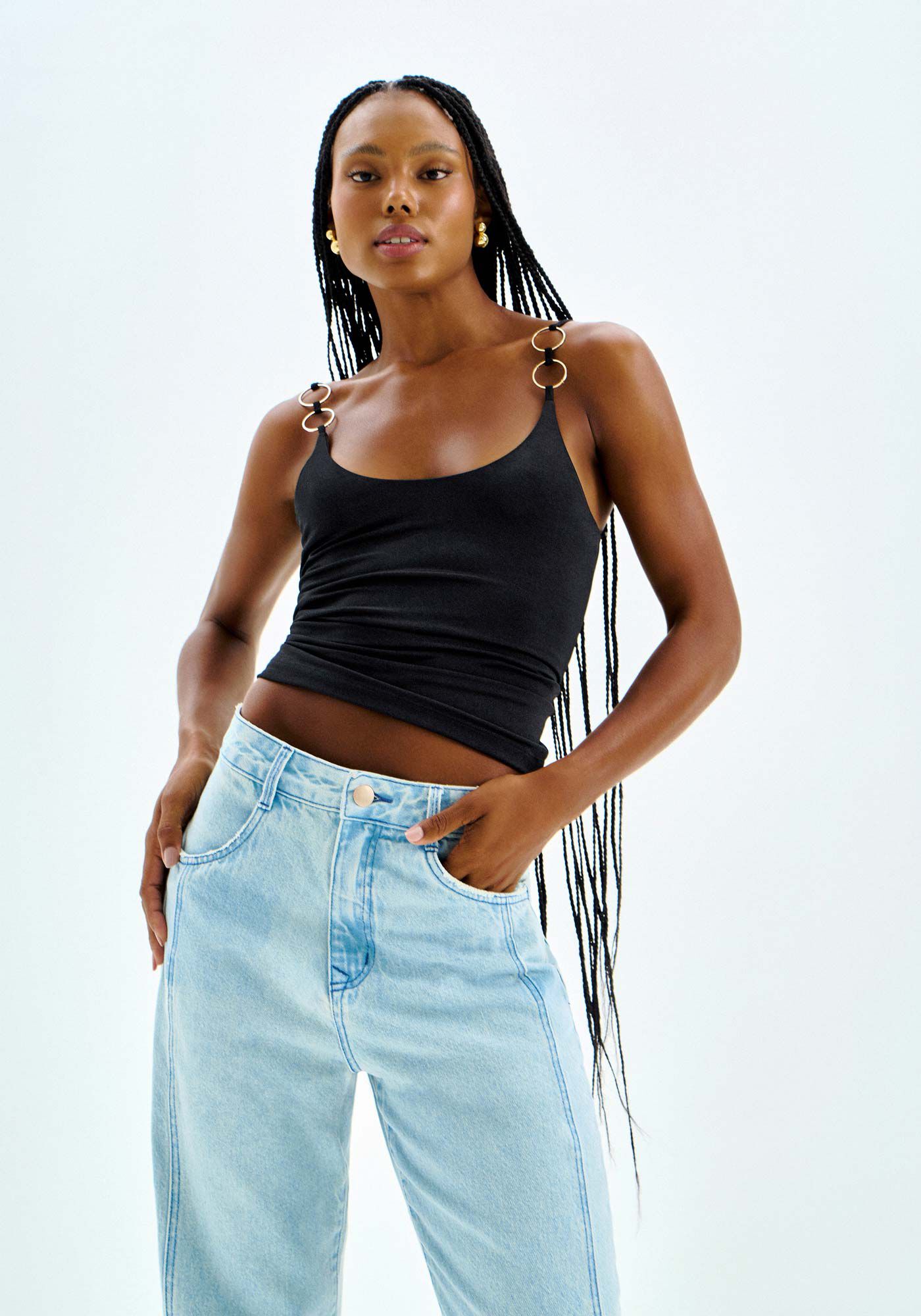 Blusa em Malha Brilho com Argola Al&ccedil;as, , large.