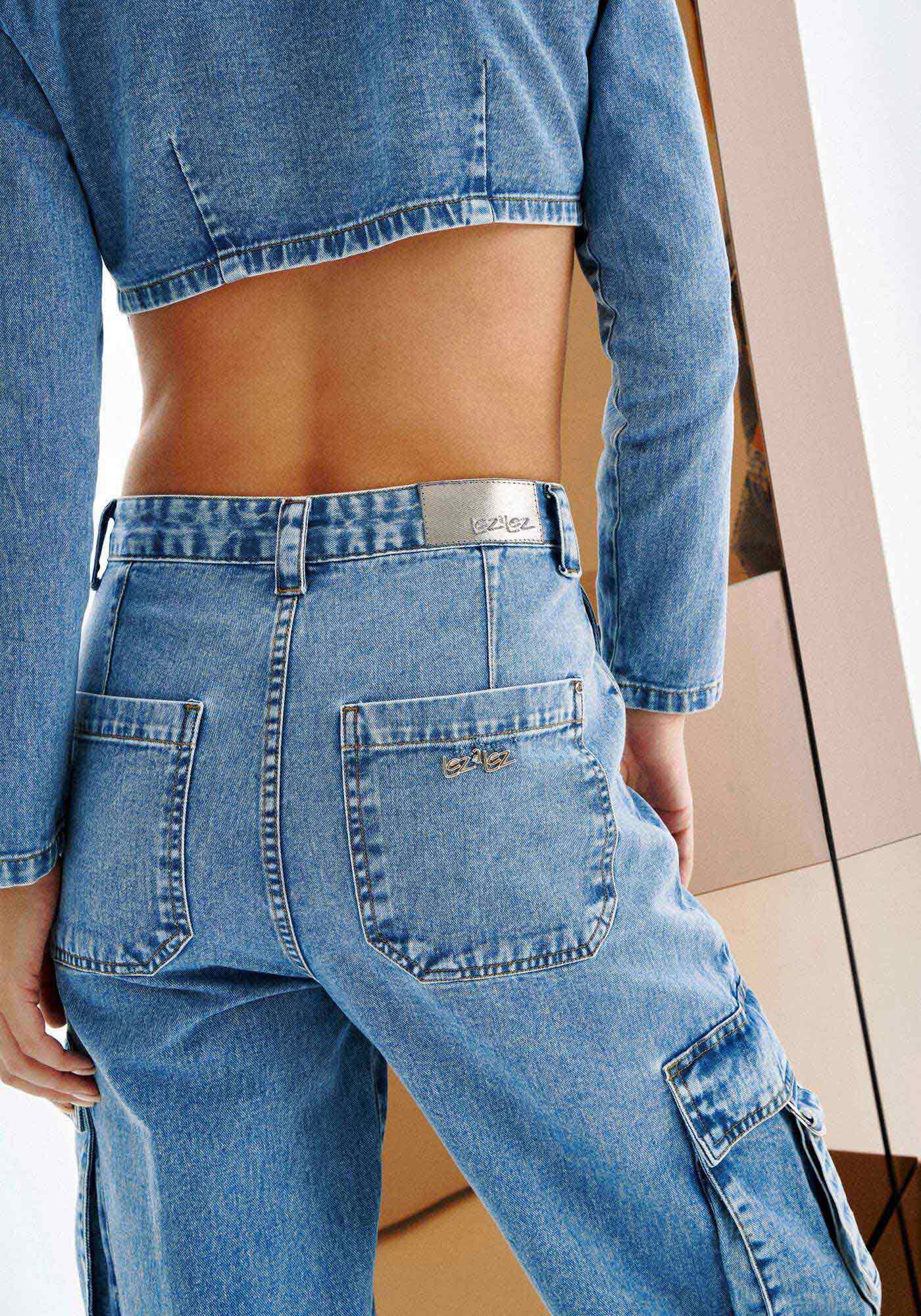 Cal&ccedil;a Jeans Baggy Utilit&aacute;ria com Bolso Cargo, JEANS, large.