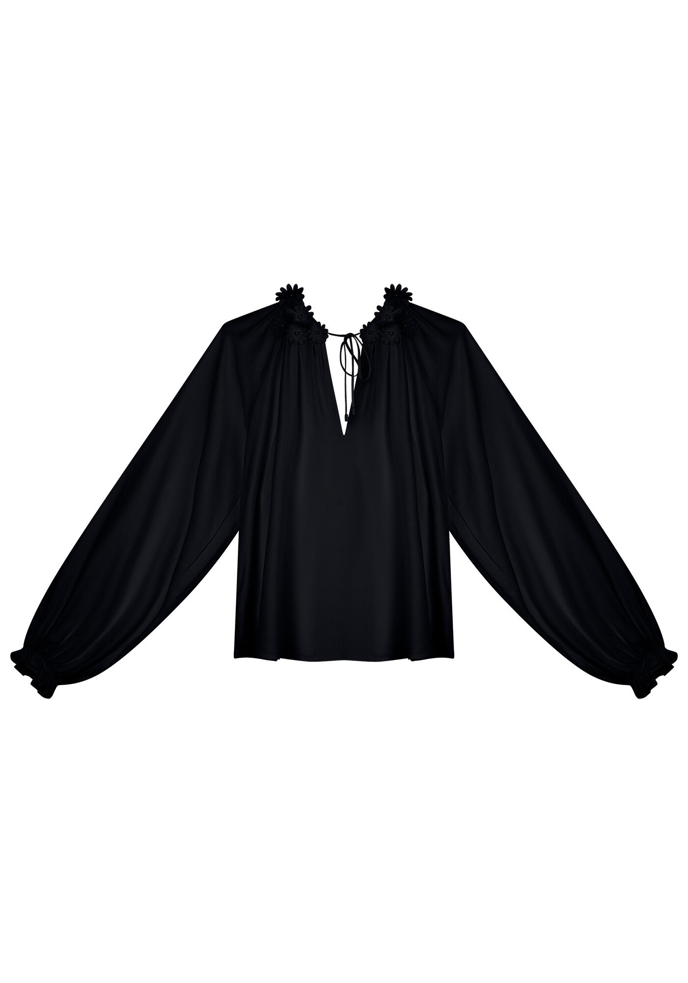 Blusa Manga Longa em Crepe com Aplique Flores, , large.