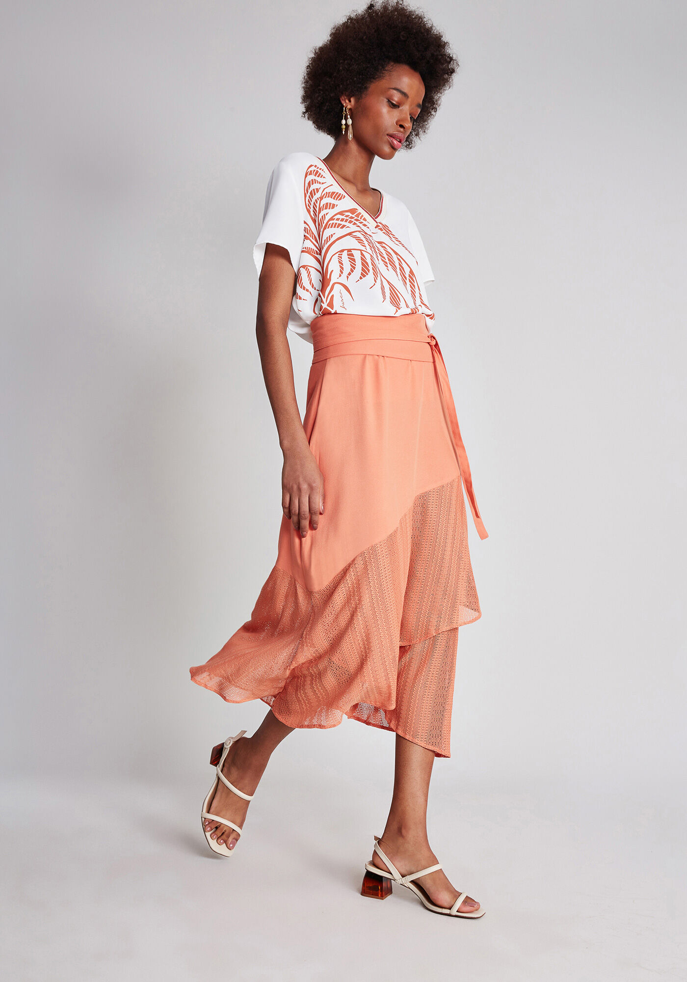 Saia M&iacute;di Babados Renda Cinto, , large.