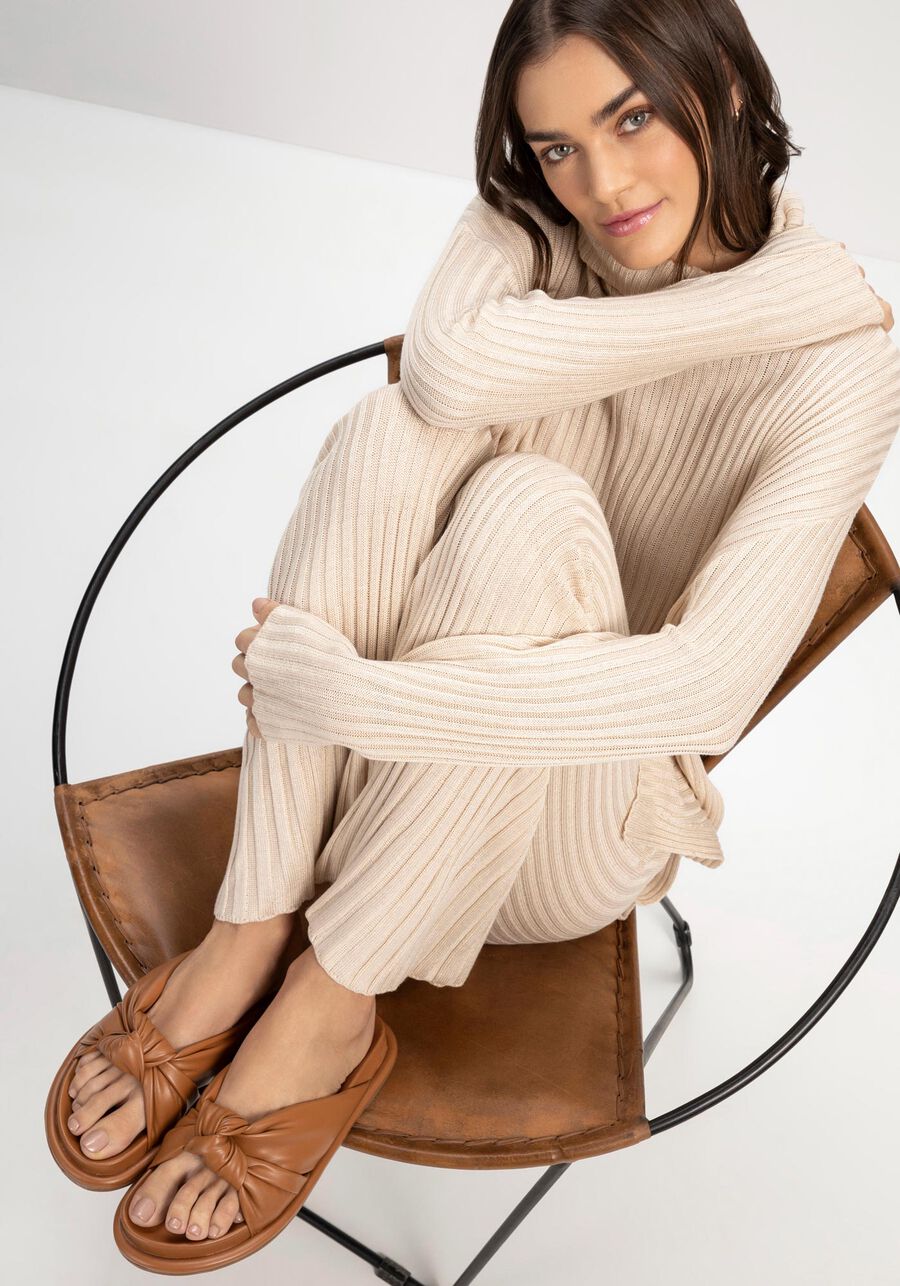 Rasteira Slide Puff com Nó, BEGE HAZEL. Rasteira Slide Puff com Nó, BEGE HAZEL, large.