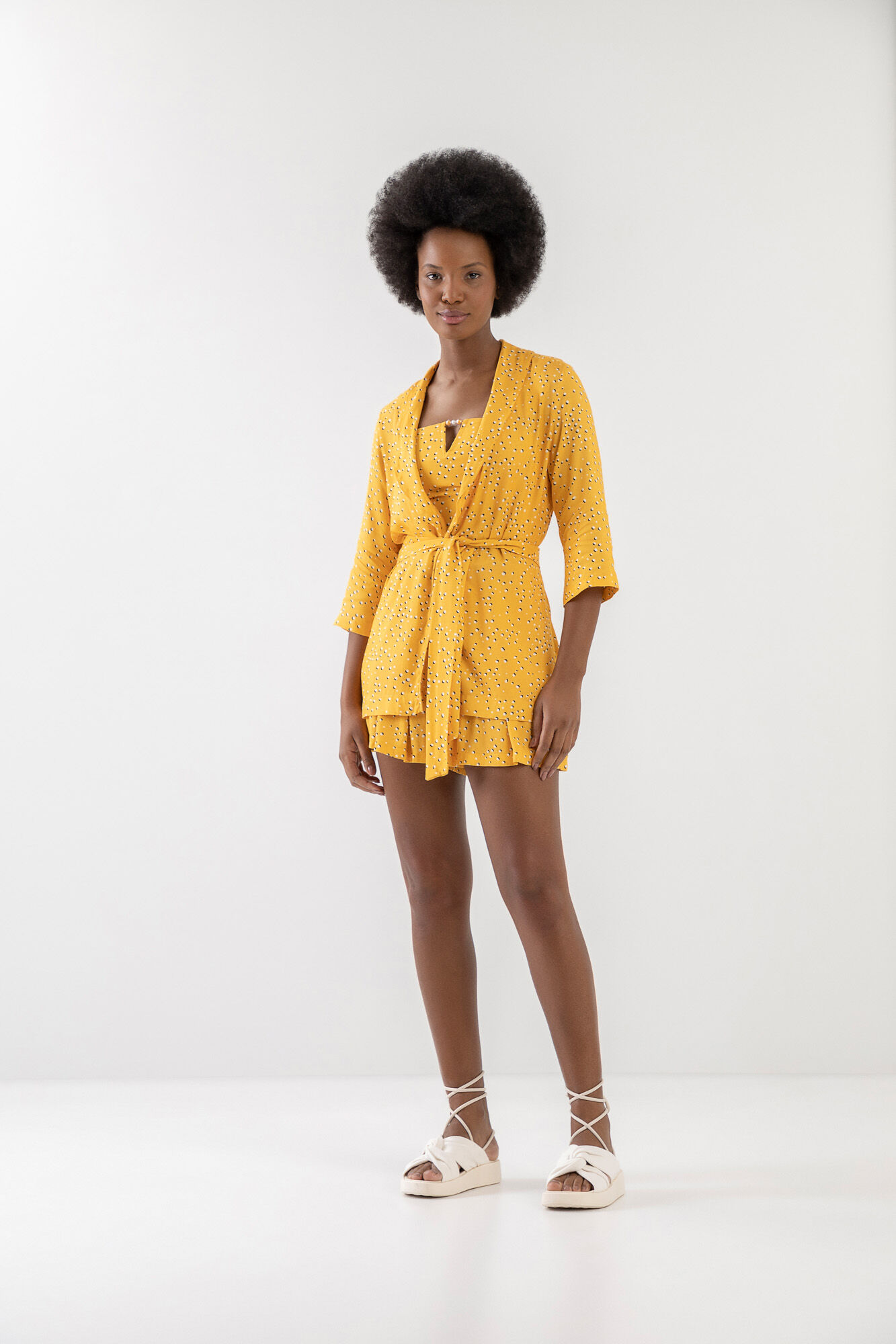 Kimono Manga 3/4 Estampado com Faixa, INGA, large.