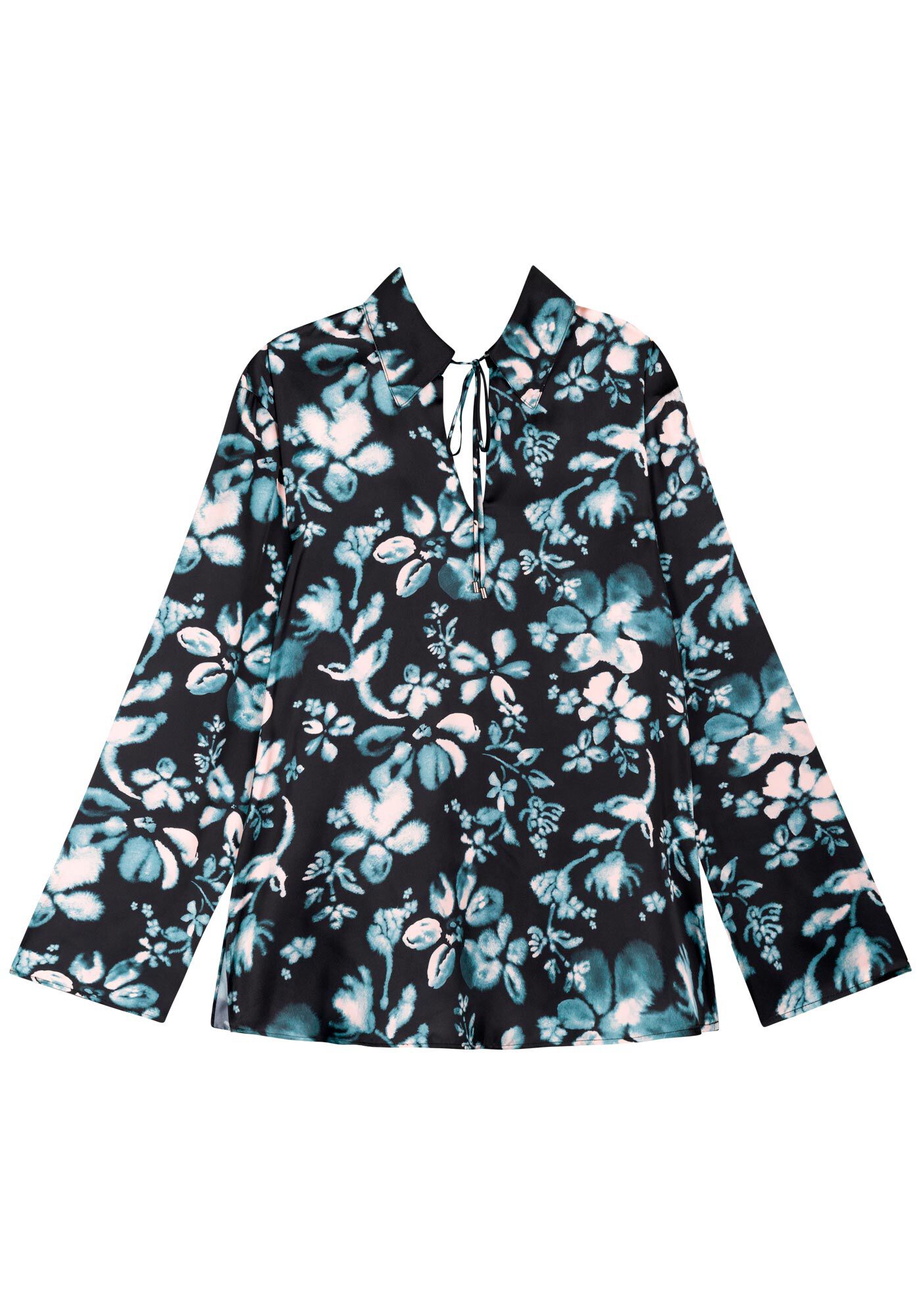 Blusa De Mangas Longas Em Cetim Estampado Com Amarra&ccedil;&atilde;o, , large.