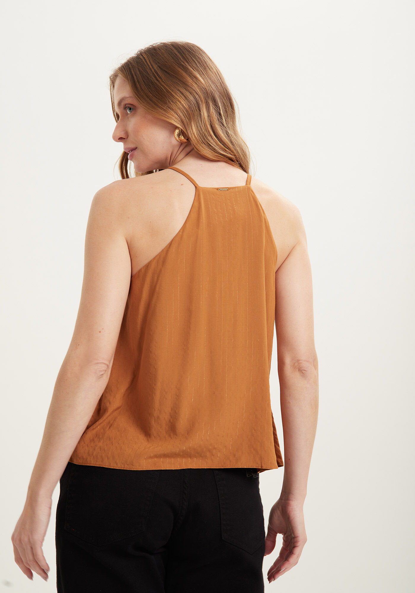 Blusa De Al&ccedil;as Finas Em Viscose Com Franzidos, , large.