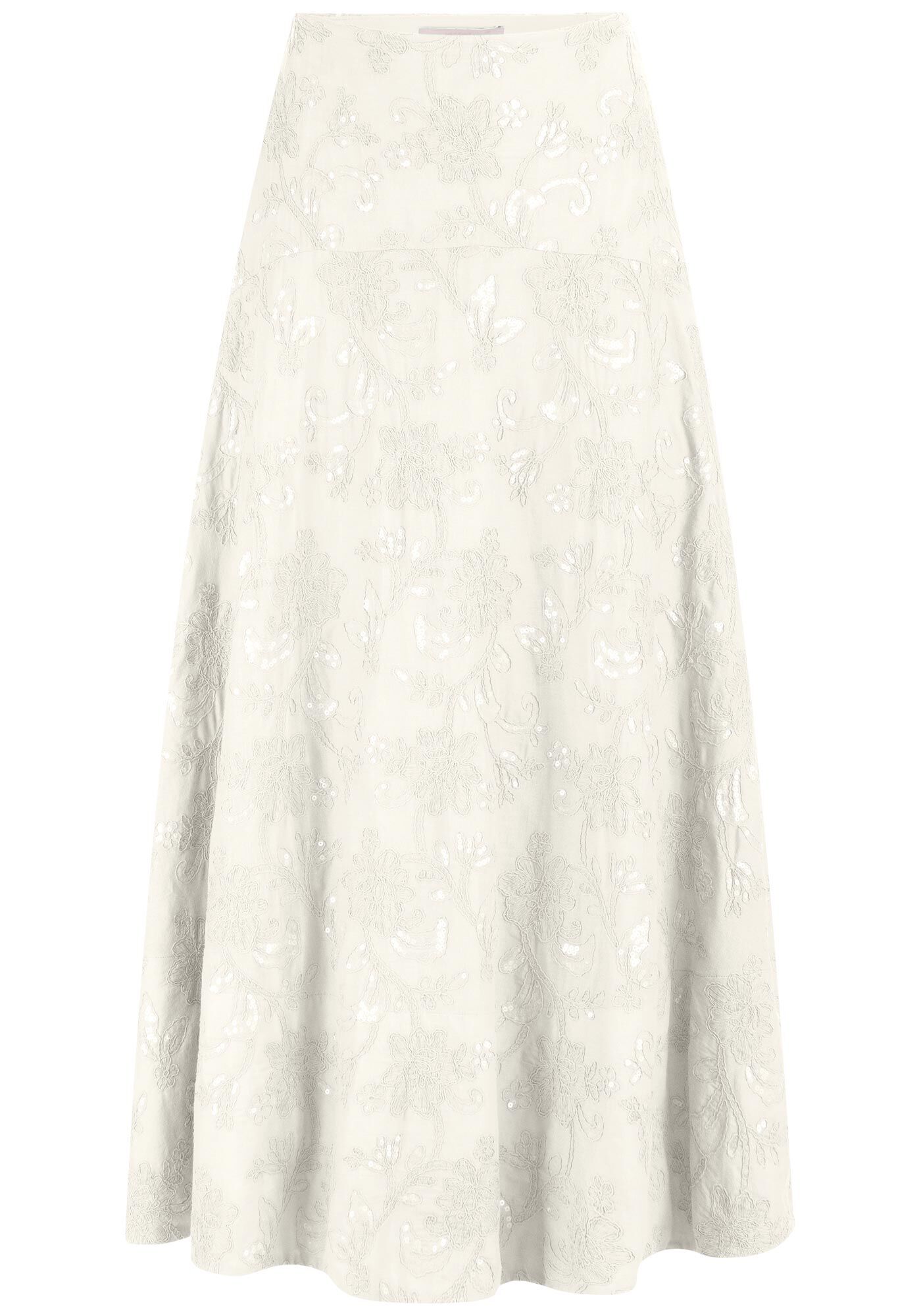Saia Midi Evas&ecirc; em Tecido Bordado Paet&ecirc;s, , large.