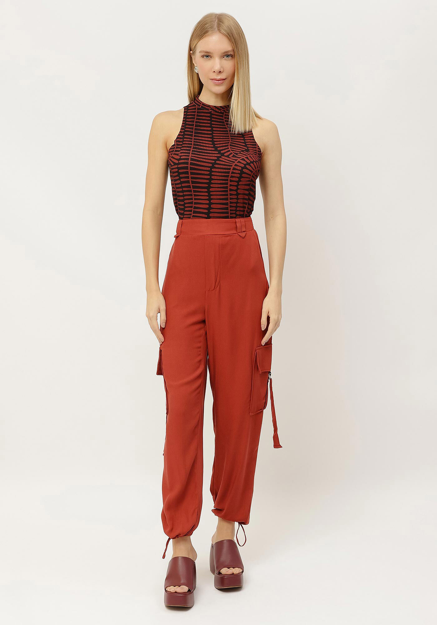 Regata Estampada Canelada com Gola Alta, , large.