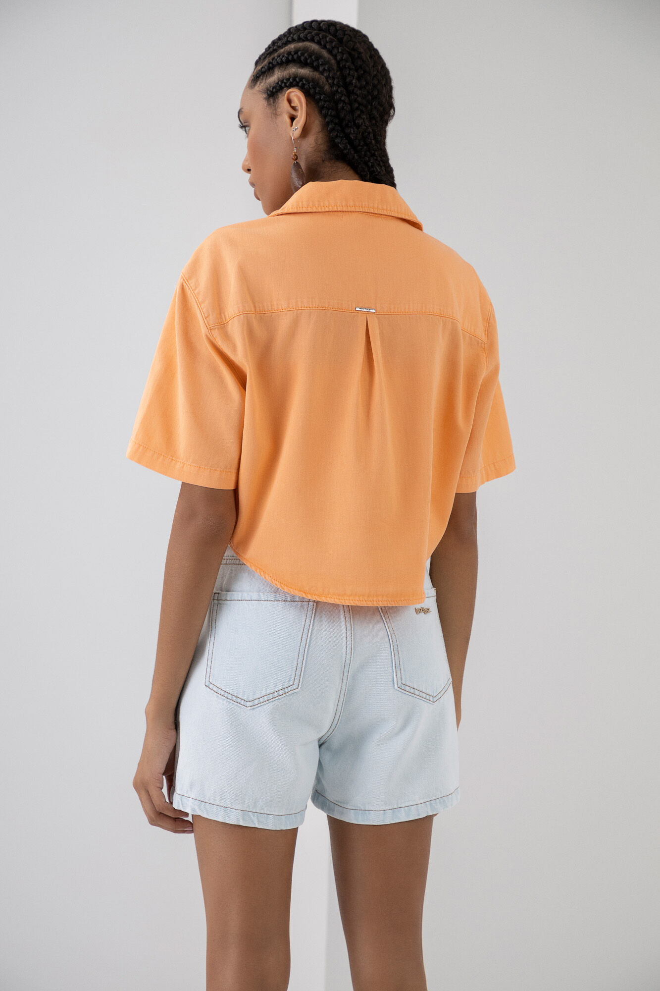 Camisa Sarja Manga Curta Cropped com Top, LARANJA STRING, large.
