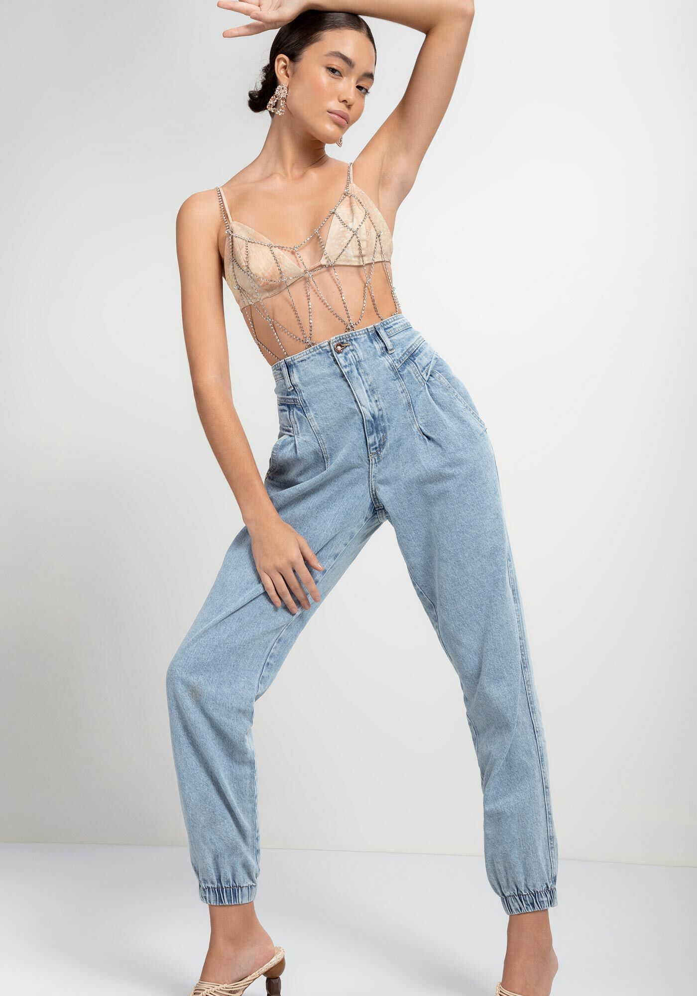 Cal&ccedil;a Jeans Jogging Cropped Recorte Bolsos, JEANS, large.