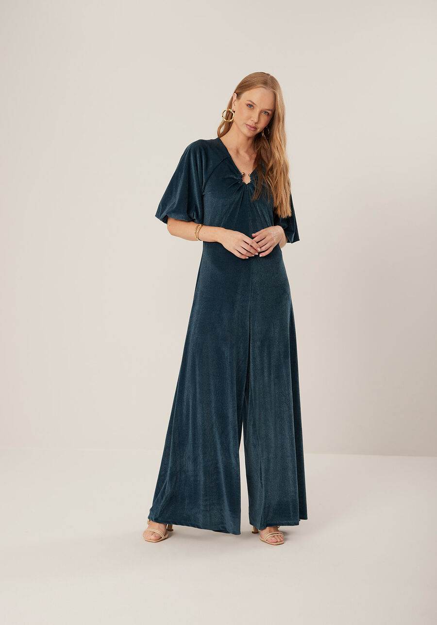 Macacão Longo Com Mangas Amplas Em Malha De Veludo, . Macacão Longo Com Mangas Amplas Em Malha De Veludo, , large.