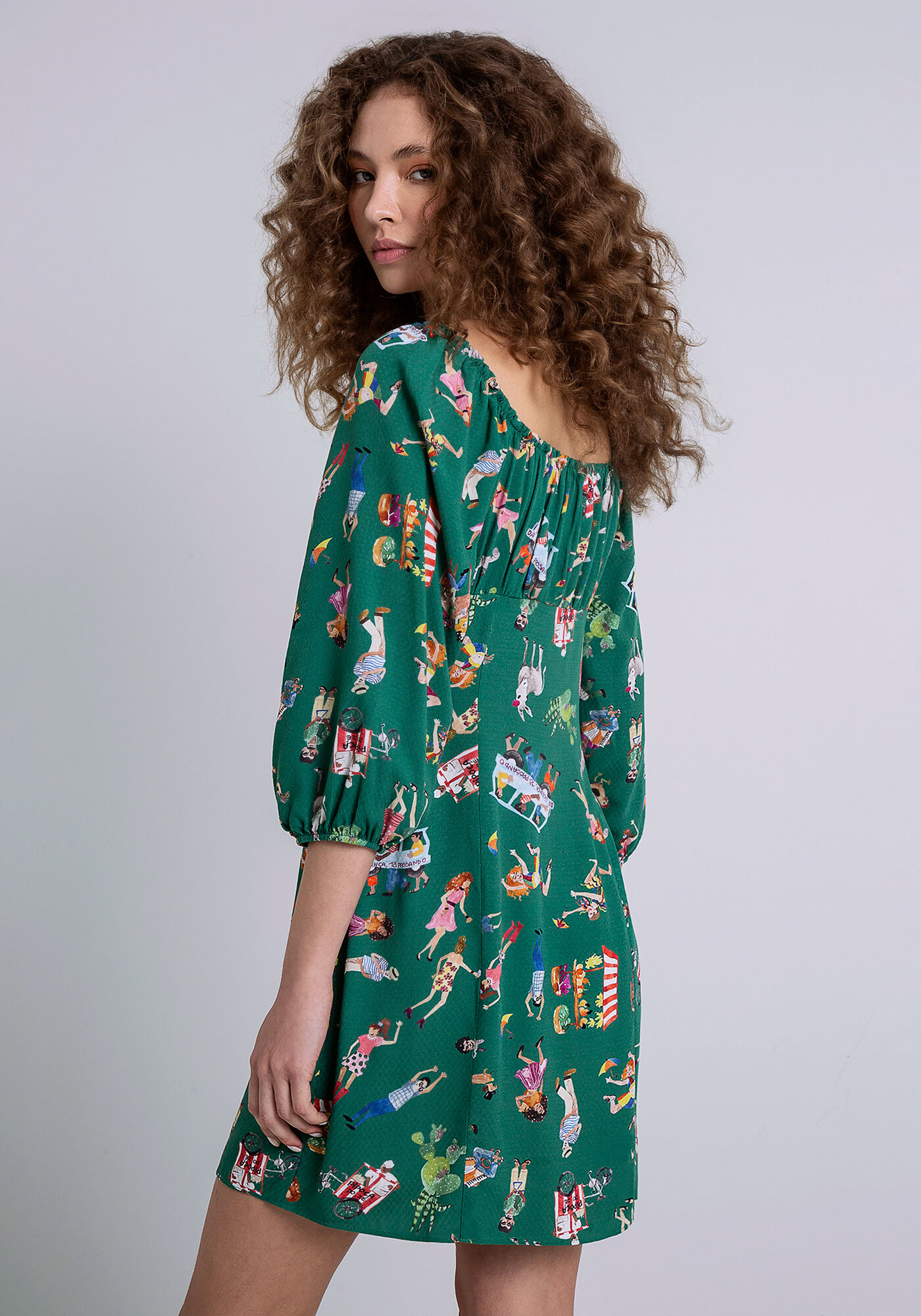 Vestido Manga 3/4 Amarra&ccedil;&atilde;o e Decote, FESTA DE RUA, large.