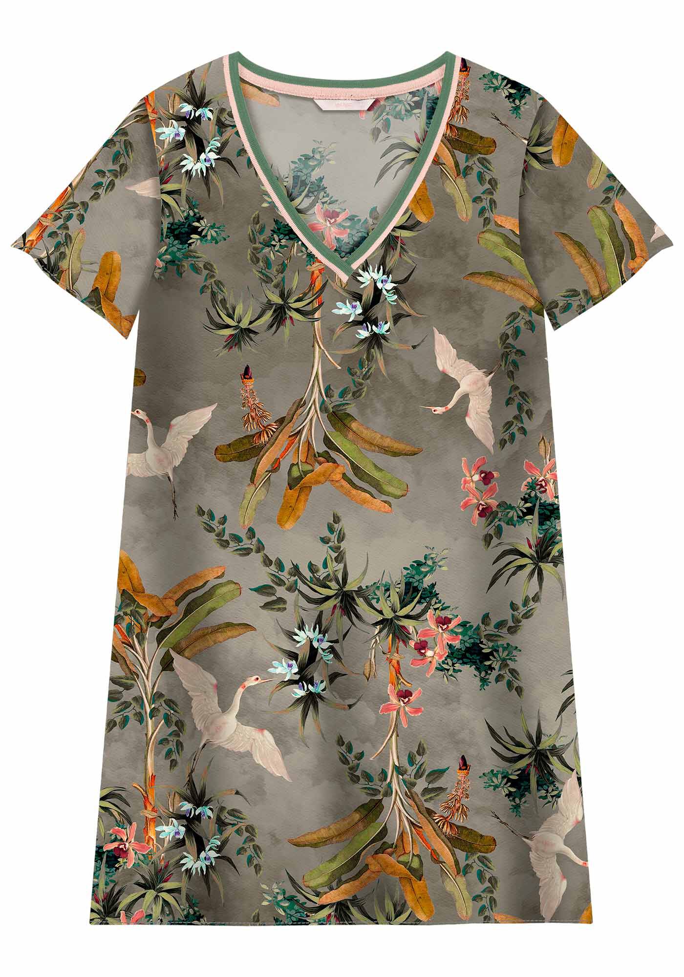 Vestido Curto Estampado com Decote V Retil&iacute;nea, , large.