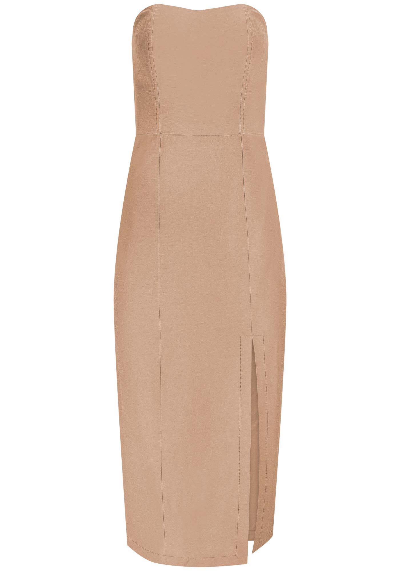 Vestido Midi Tomara Que Caia com Fenda, BEGE FLAME, large.