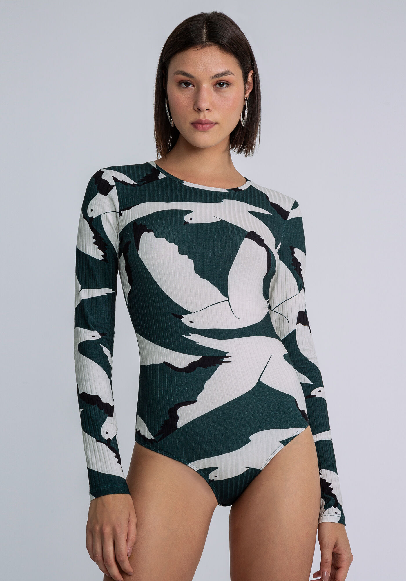 Body Manga Longa Canelado Estampa, VOAR, large.
