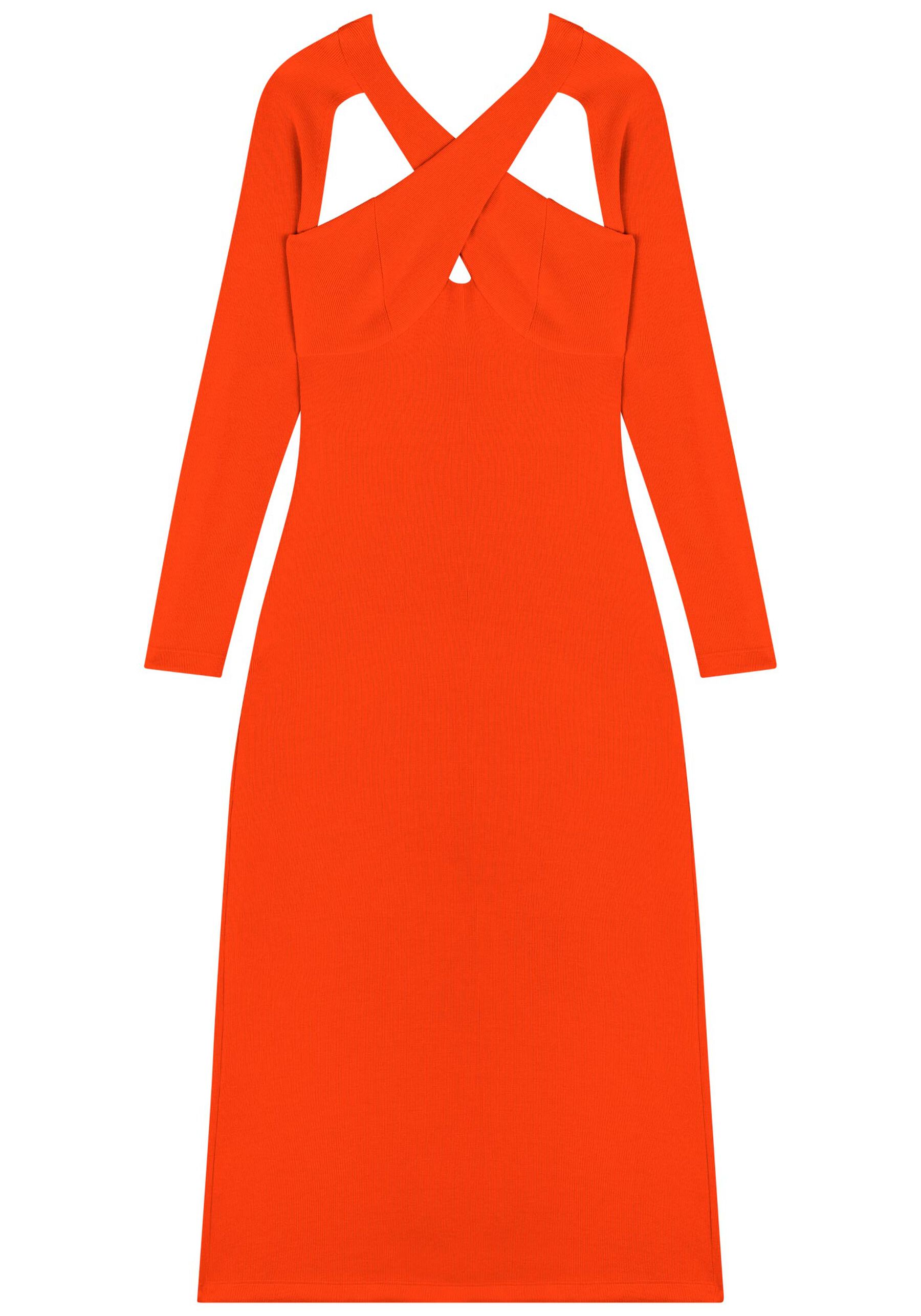 Vestido Midi Chá De Mangas Longas Com Recortes Frontais, LARANJA TOMILHO. Vestido Midi Chá De Mangas Longas Com Recortes Frontais, LARANJA TOMILHO, large.