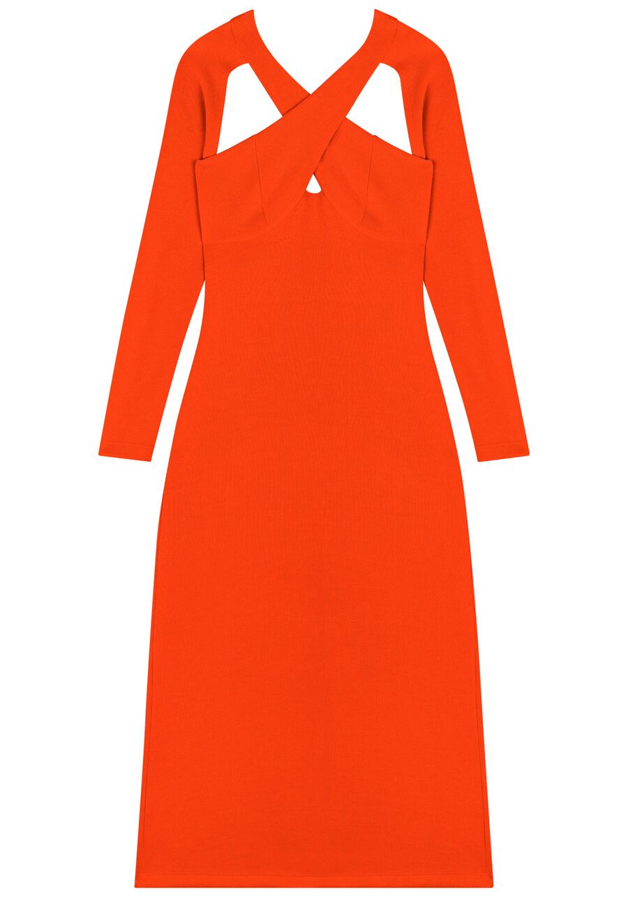 Vestido Midi Chá De Mangas Longas Com Recortes Frontais, . Vestido Midi Chá De Mangas Longas Com Recortes Frontais, , large.