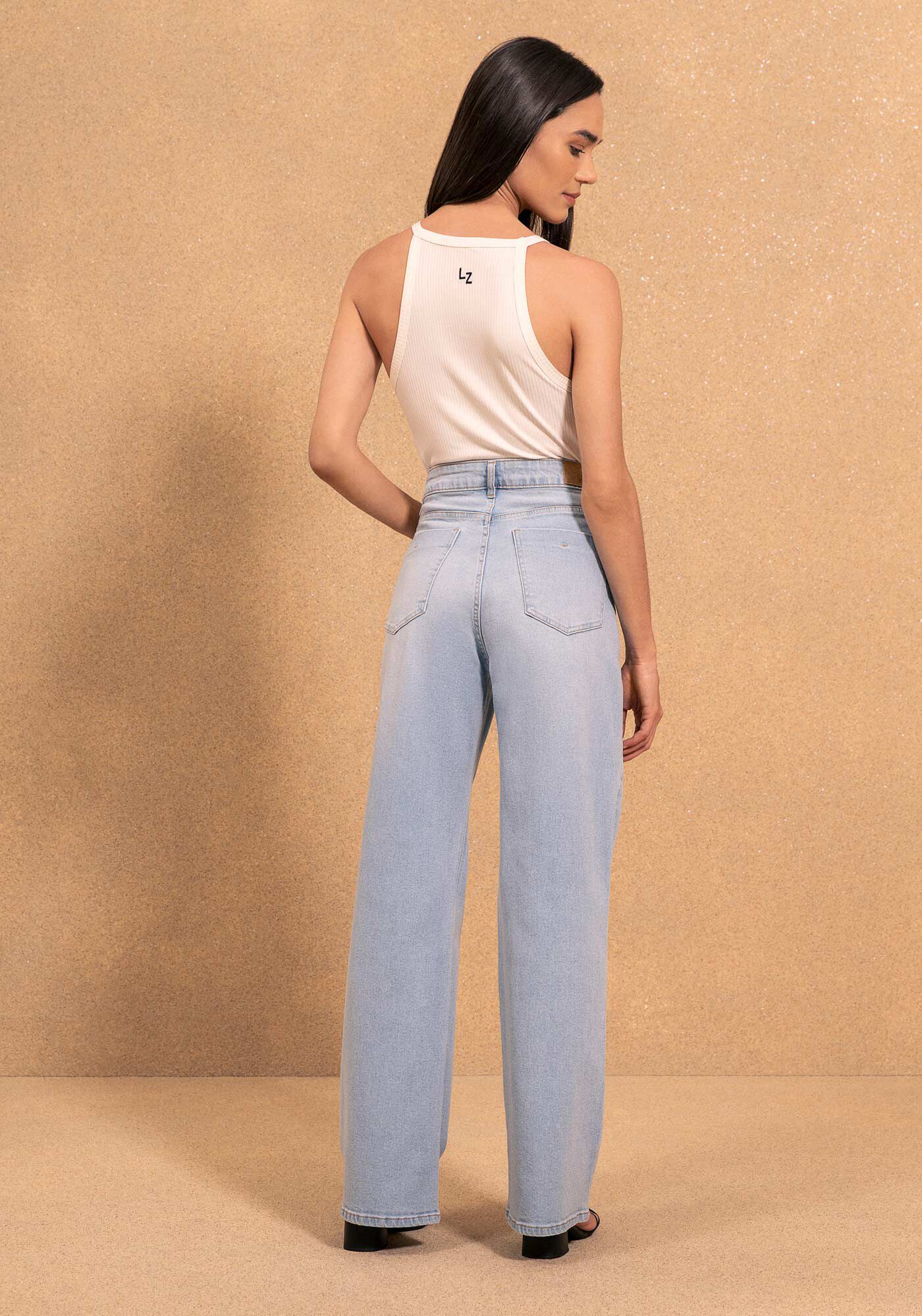 Cal&ccedil;a Jeans Wide Leg Comfort Com Elastano E Cintura Alta, JEANS CLARO, large.