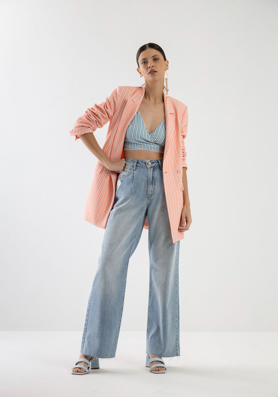 Blusa Cropped em Crepe Dupla Face, CELESTE. Blusa Cropped em Crepe Dupla Face, CELESTE, large.