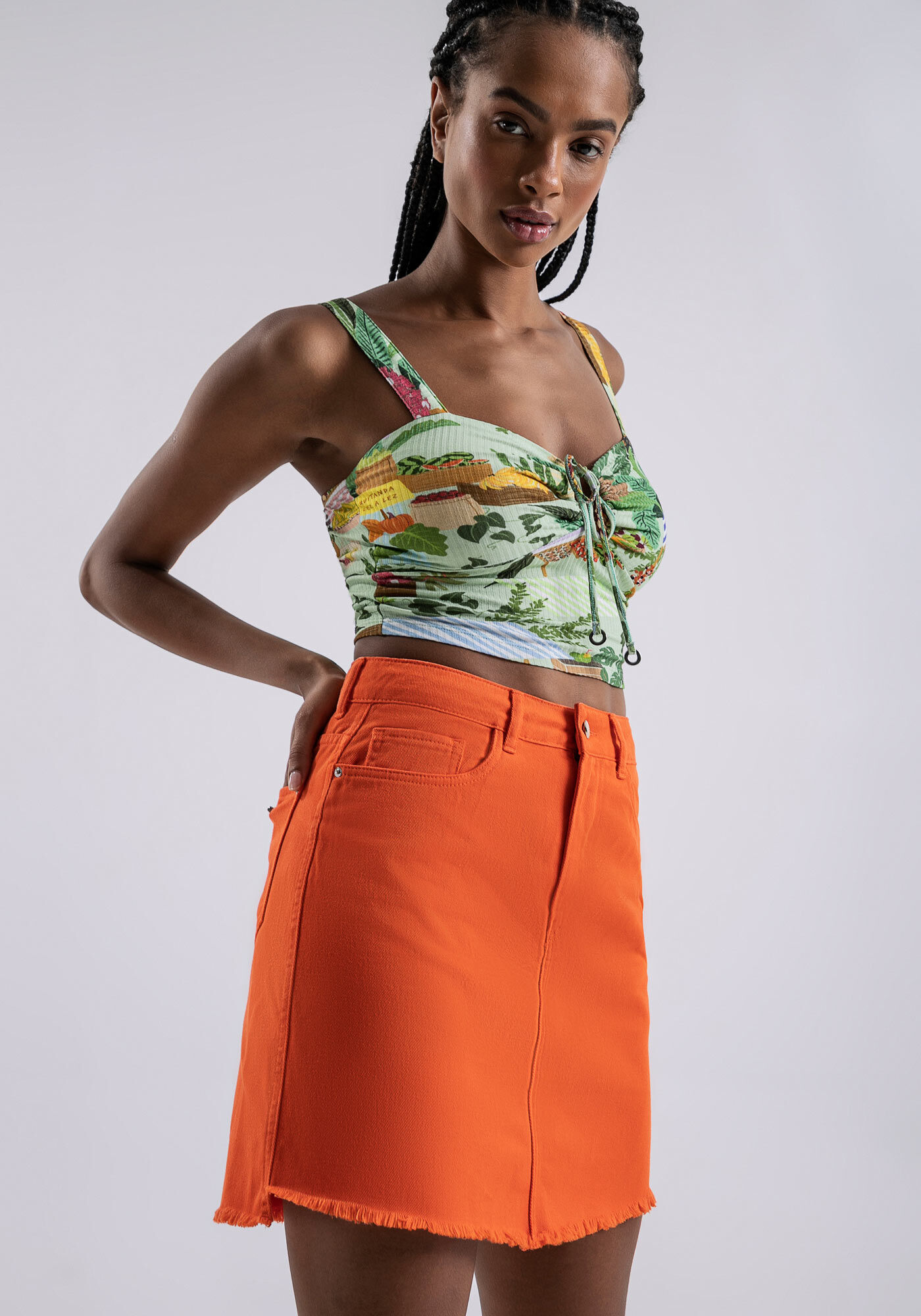 Saia Curta Sarja com Cintura Alta, , large.