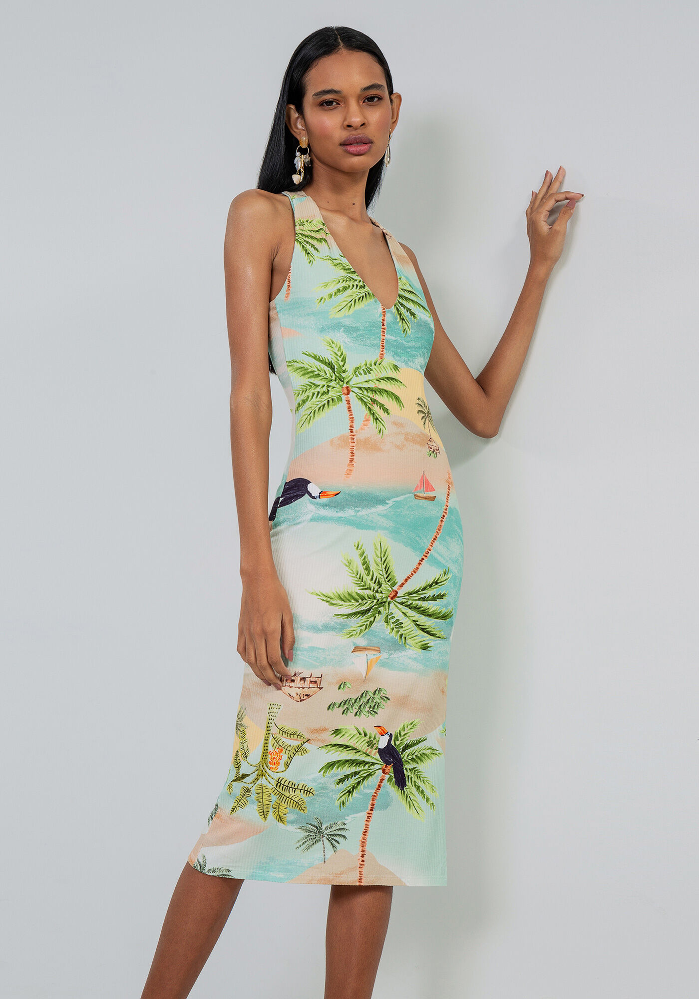 Vestido M&iacute;di Justo Recorte Costas, , large.