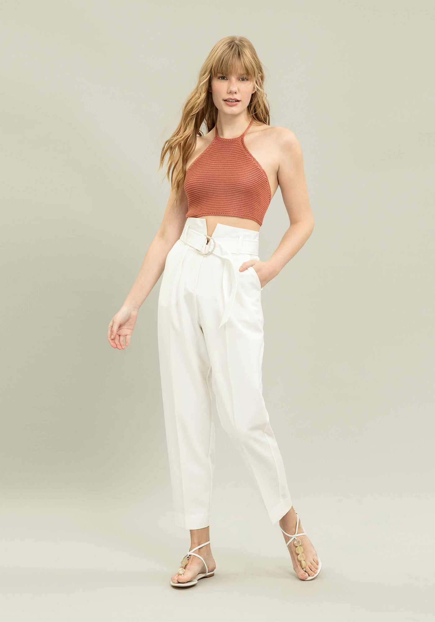 Cal&ccedil;a Cintura Alta com Cinto Branco Off White, , large.