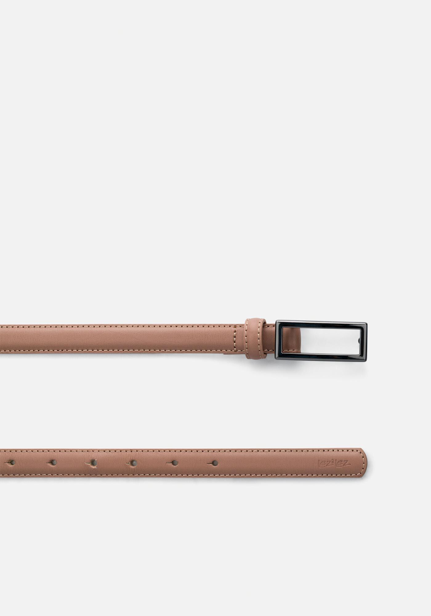 Cinto Fino De Quadril Em Couro Com Fivela Retangular, BEGE ZEFIRO, large.