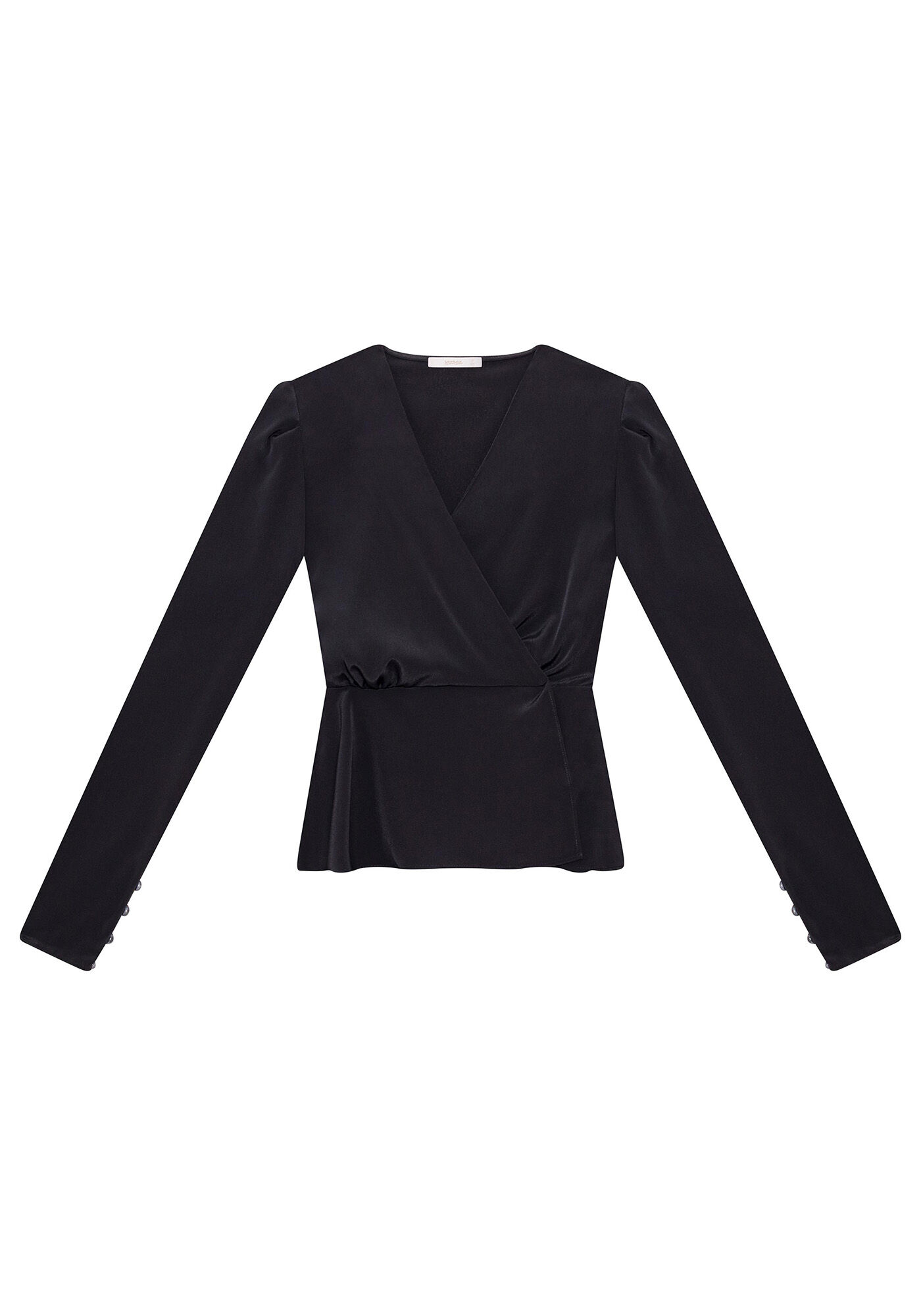 Blusa Manga Longa Transpassada, PRETO, large.