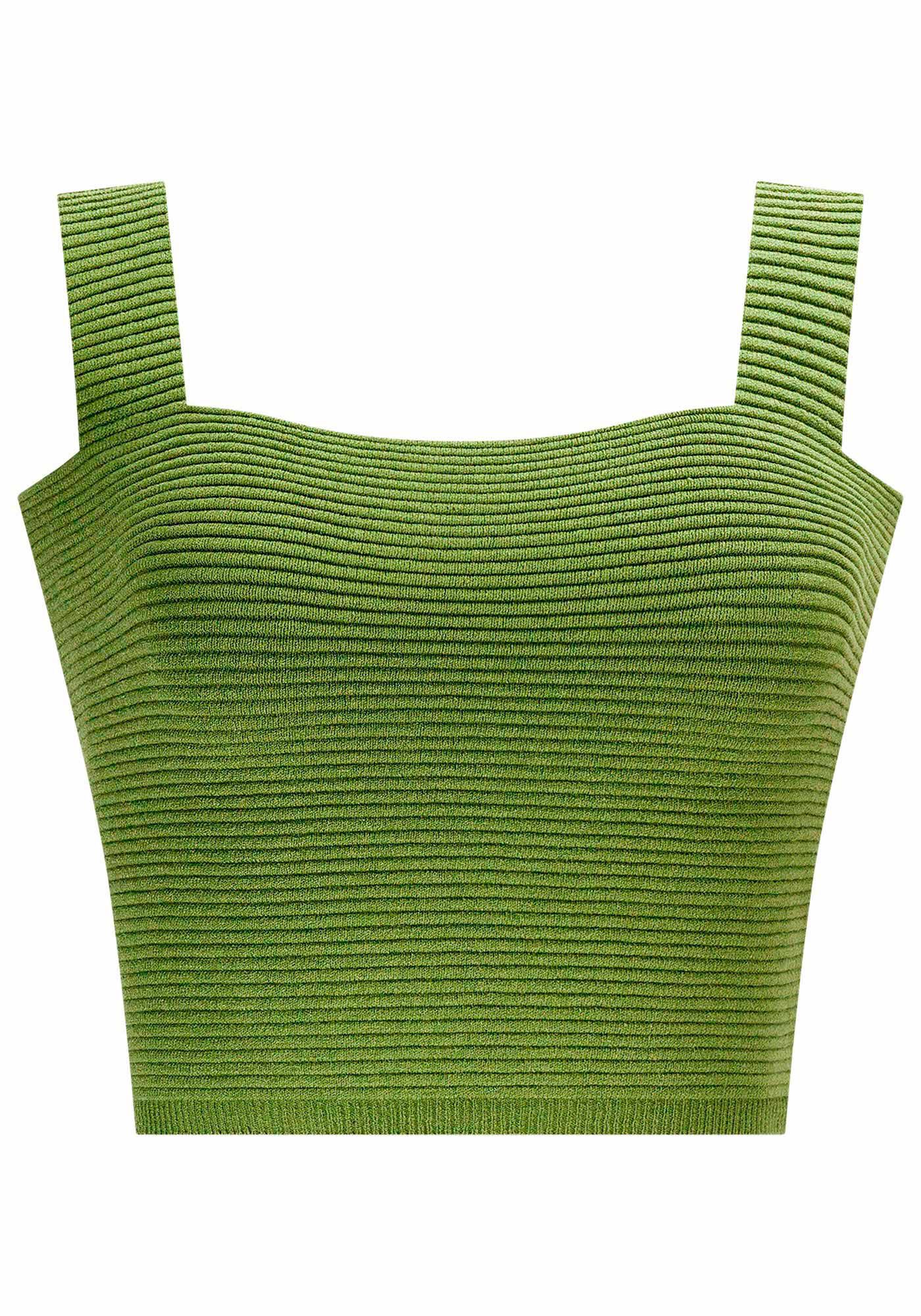 Blusa Cropped em Tric&ocirc; Canelado com Decote Reto, , large.