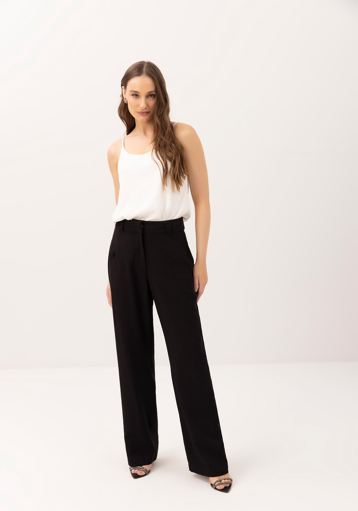 Cal&ccedil;a Reta Cintura Alta Alfaiataria, PRETO REATIVO, large.