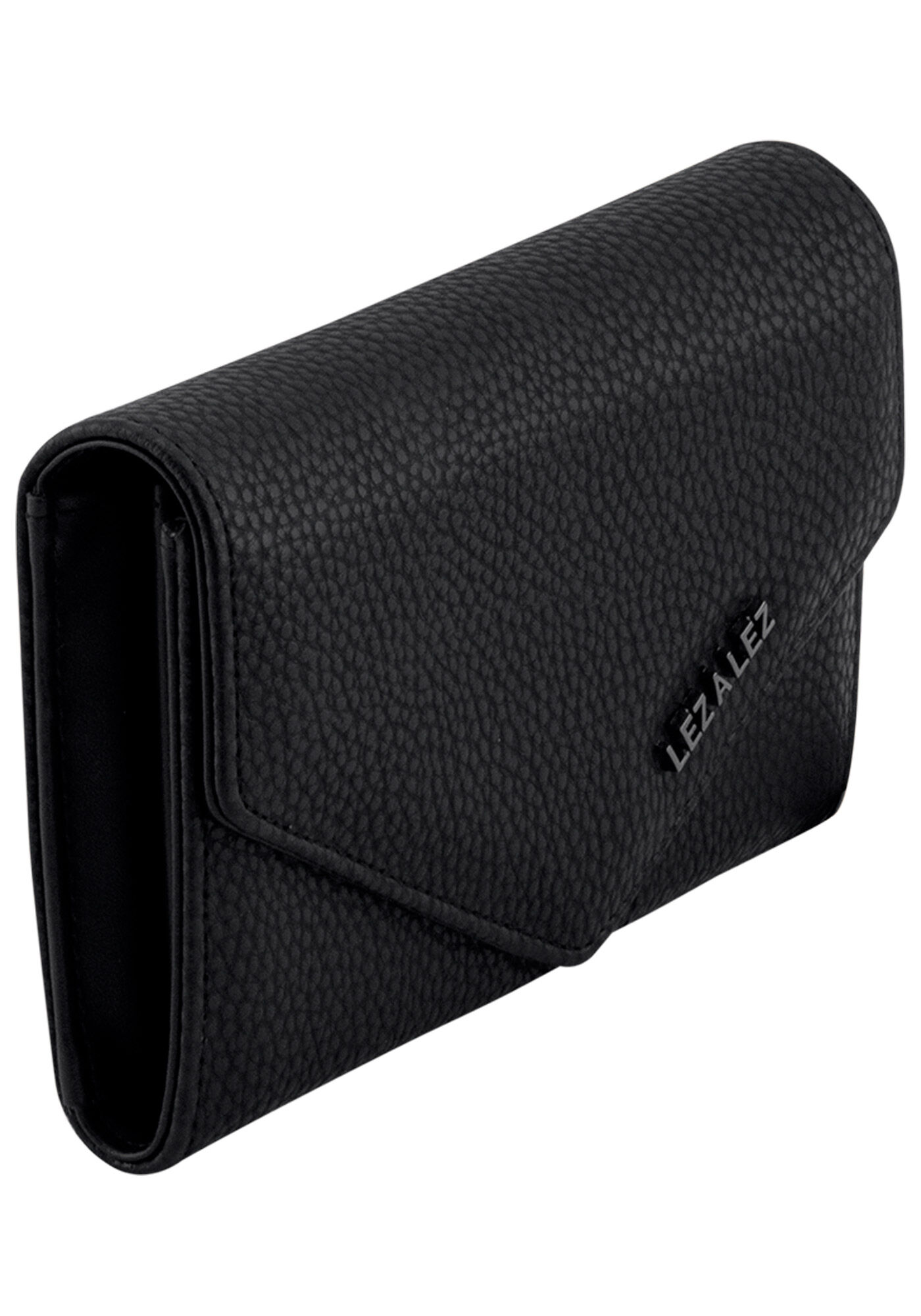 Carteira M&eacute;dia Minimal com Lapela, PRETO REATIVO, large.