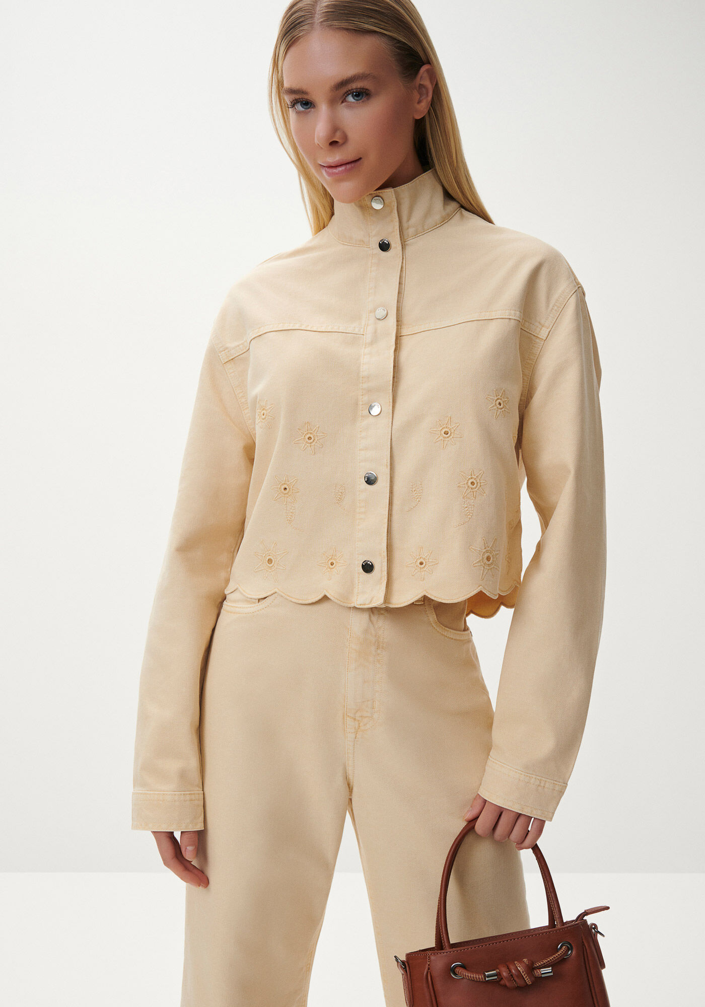 Jaqueta Sarja Cropped com Bordado Laise, , large.