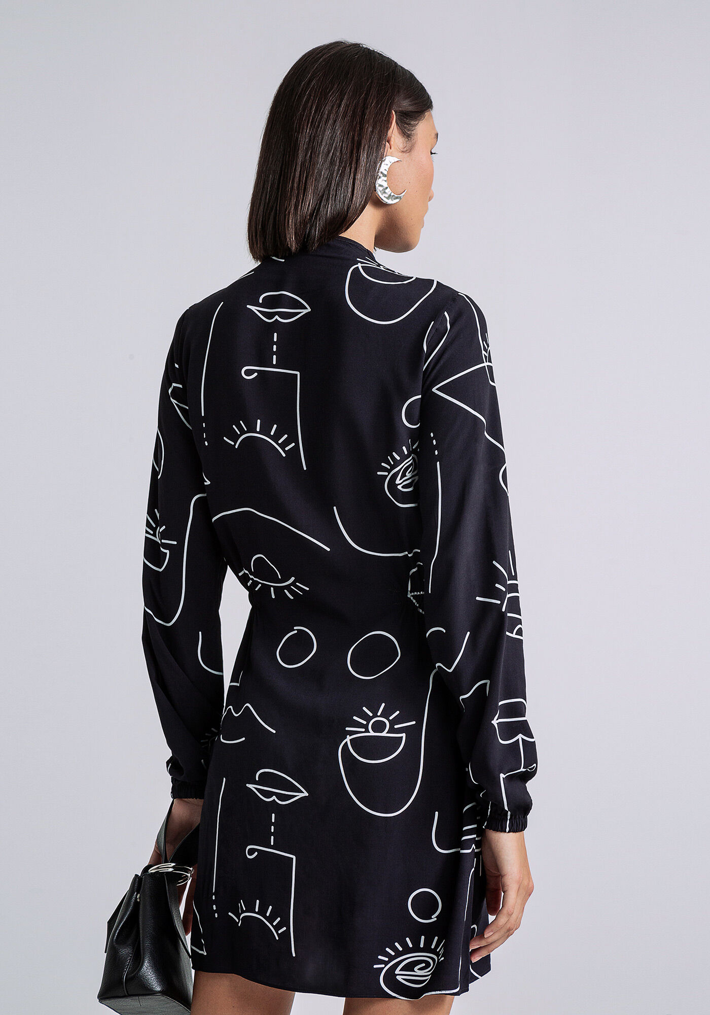 Vestido Curto Manga Longa Z&iacute;per, , large.