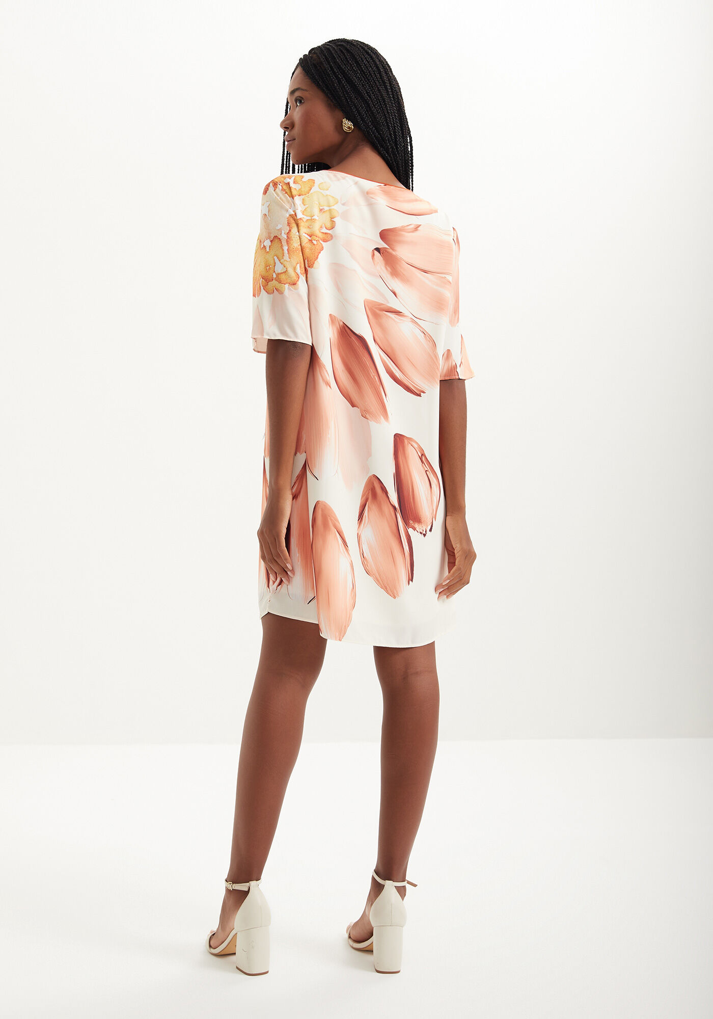 Vestido Curto Estampado De Mangas Curtas Com Decote Redondo, , large.