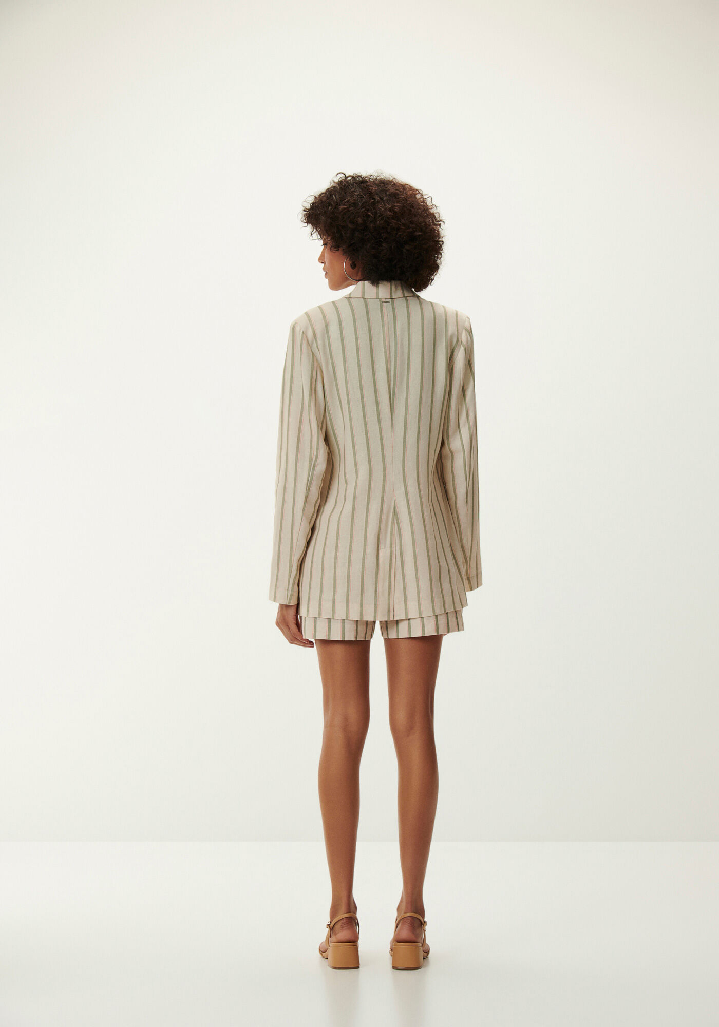 Blazer Alfaiataria Alongado em Linho Listrado, , large.