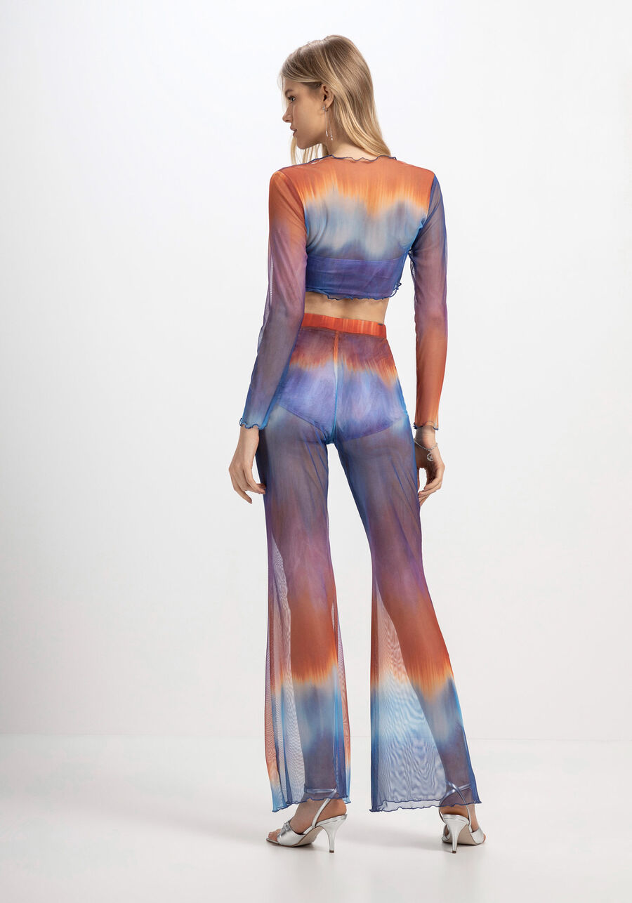 Calça Flare em Tule Estampado com Hot Pant, GEISER. Calça Flare em Tule Estampado com Hot Pant, GEISER, large.
